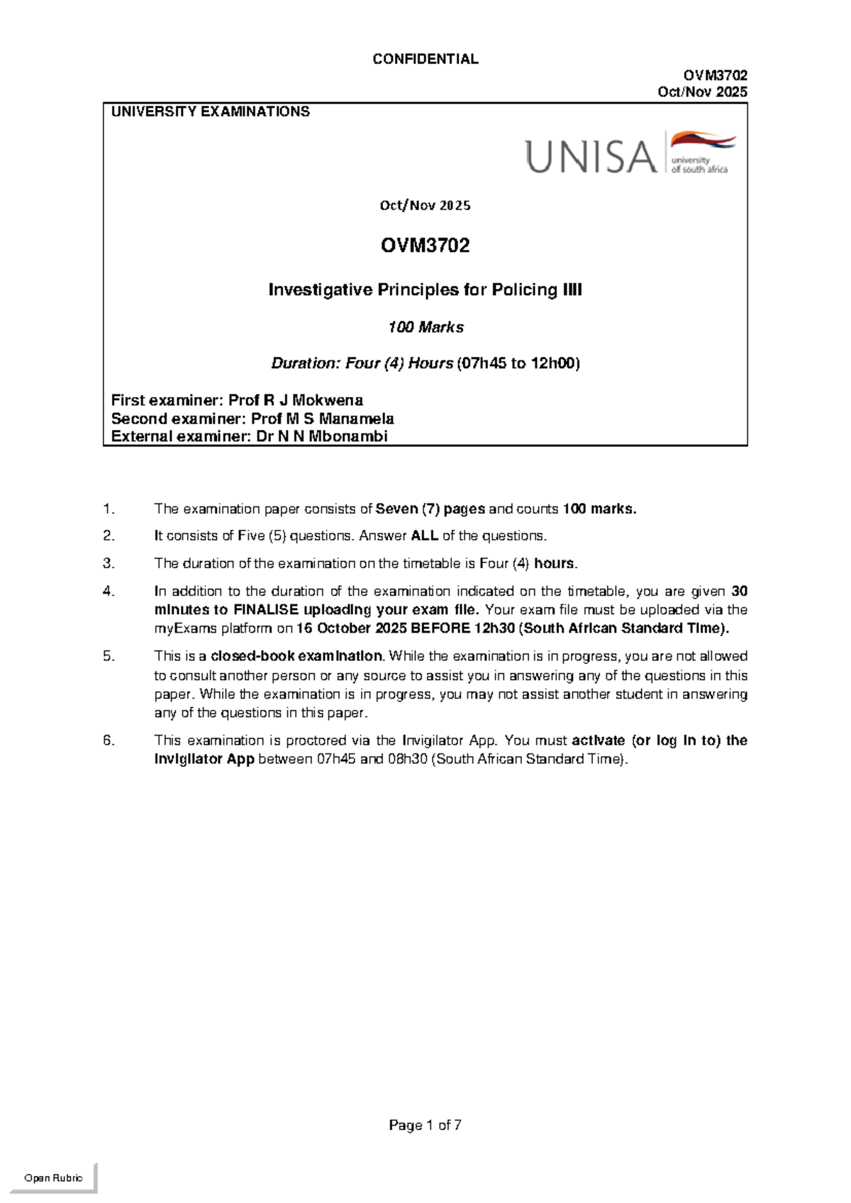 OVM3702 2025 Final Exam: Investigative Principles for Policing - Studocu
