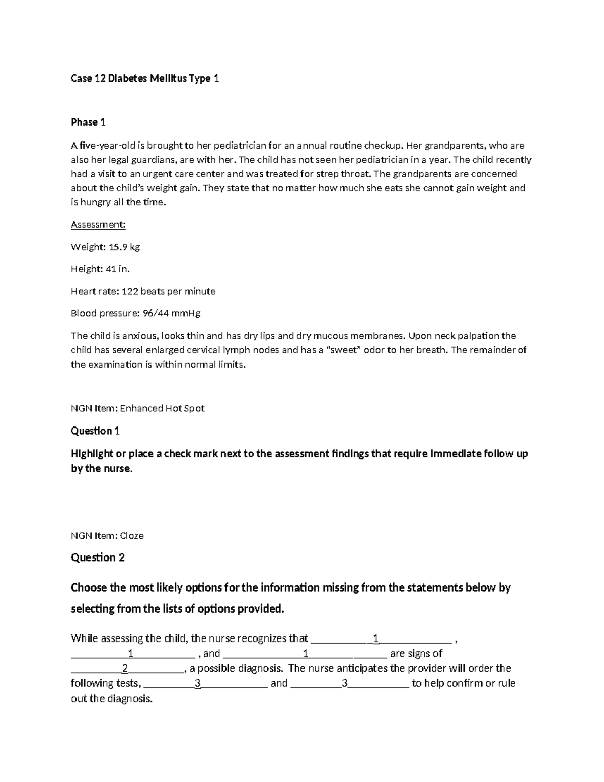 Case 12 Diabetes Mellitus Type 1 - Med Surg & Peds Case Study Insights ...