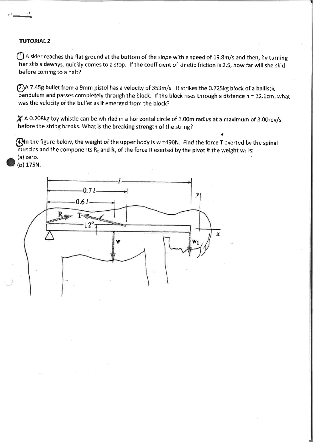 Tutorial 2 Physics Problems: Kinetic Friction & Momentum Analysis - Studocu
