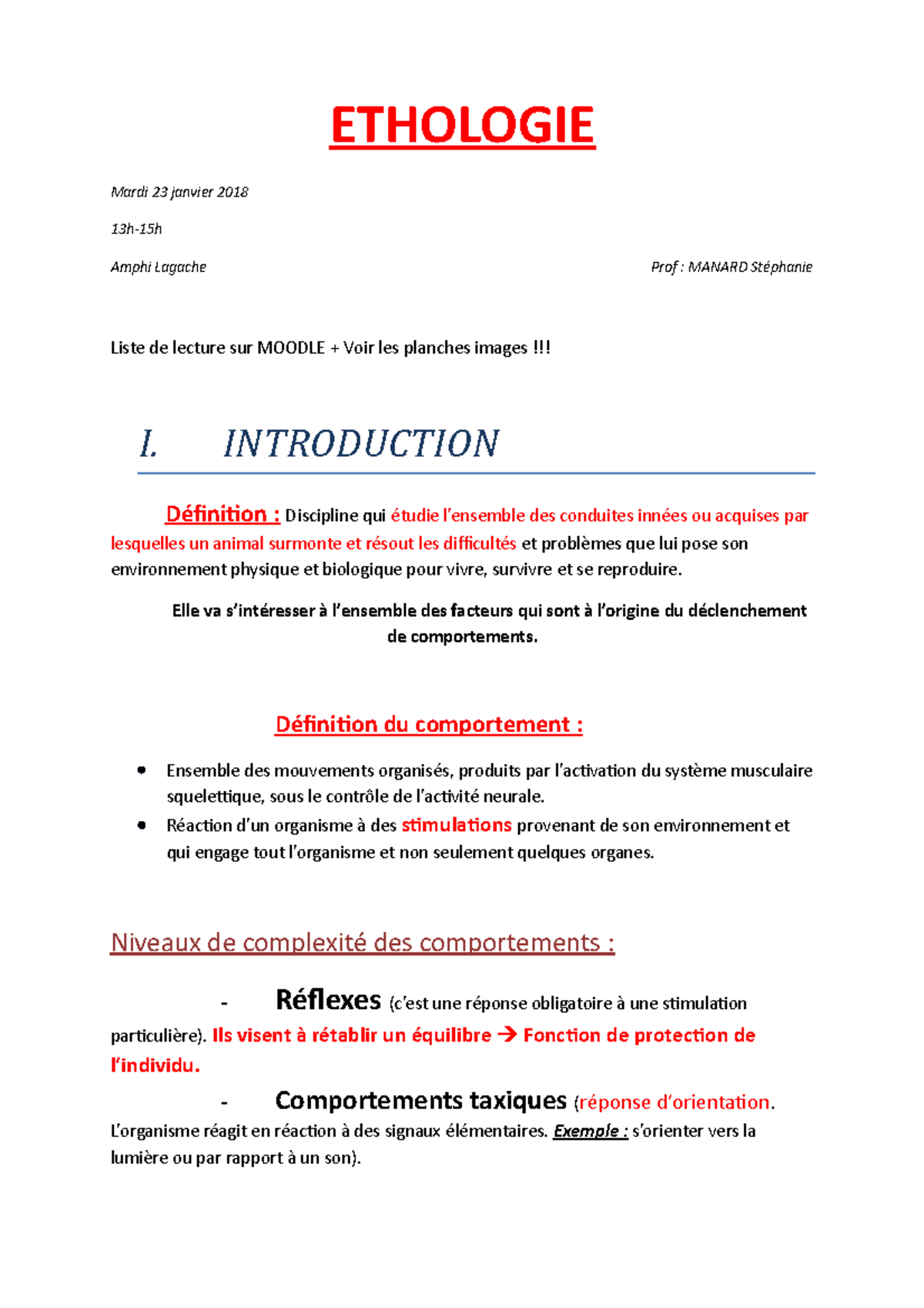 Ethologie - CM1 - Notes de cours 1 - ETHOLOGIE Mardi 23 janvier 2018 ...