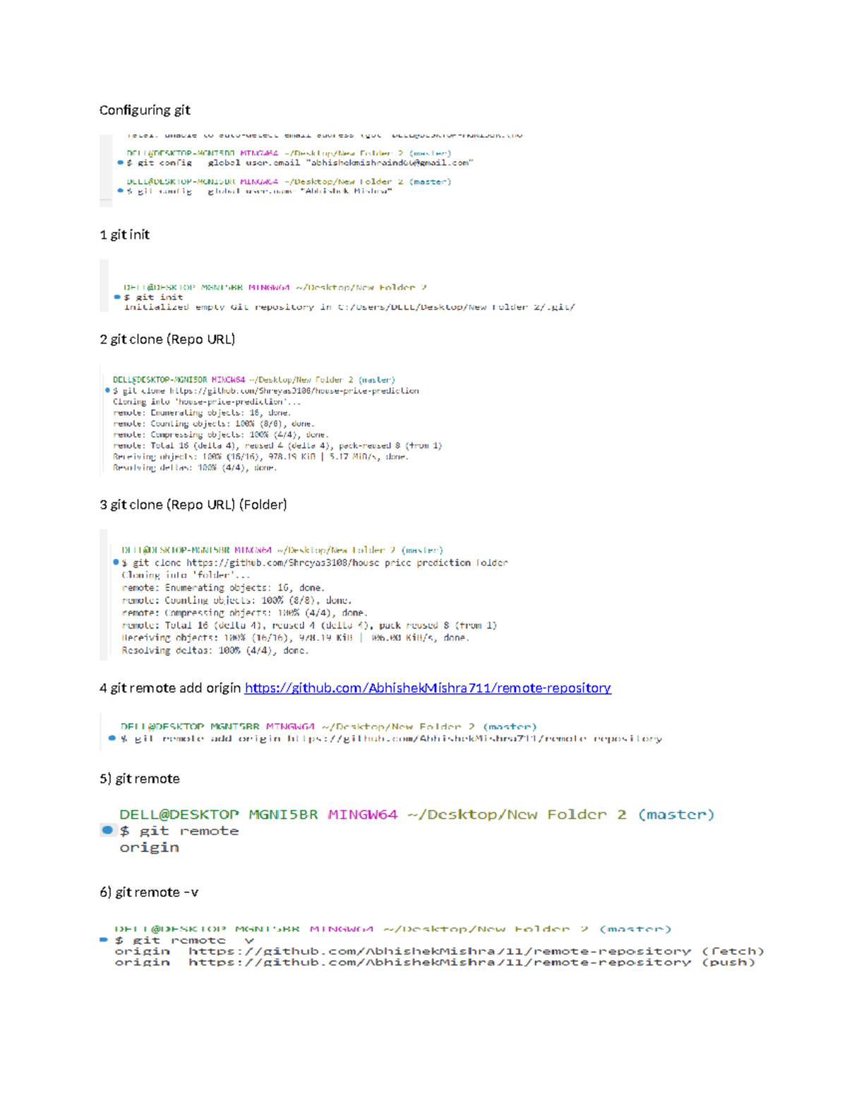 Exp3 output - AI and DS - II - Configuring git 1 git init 2 git clone ...