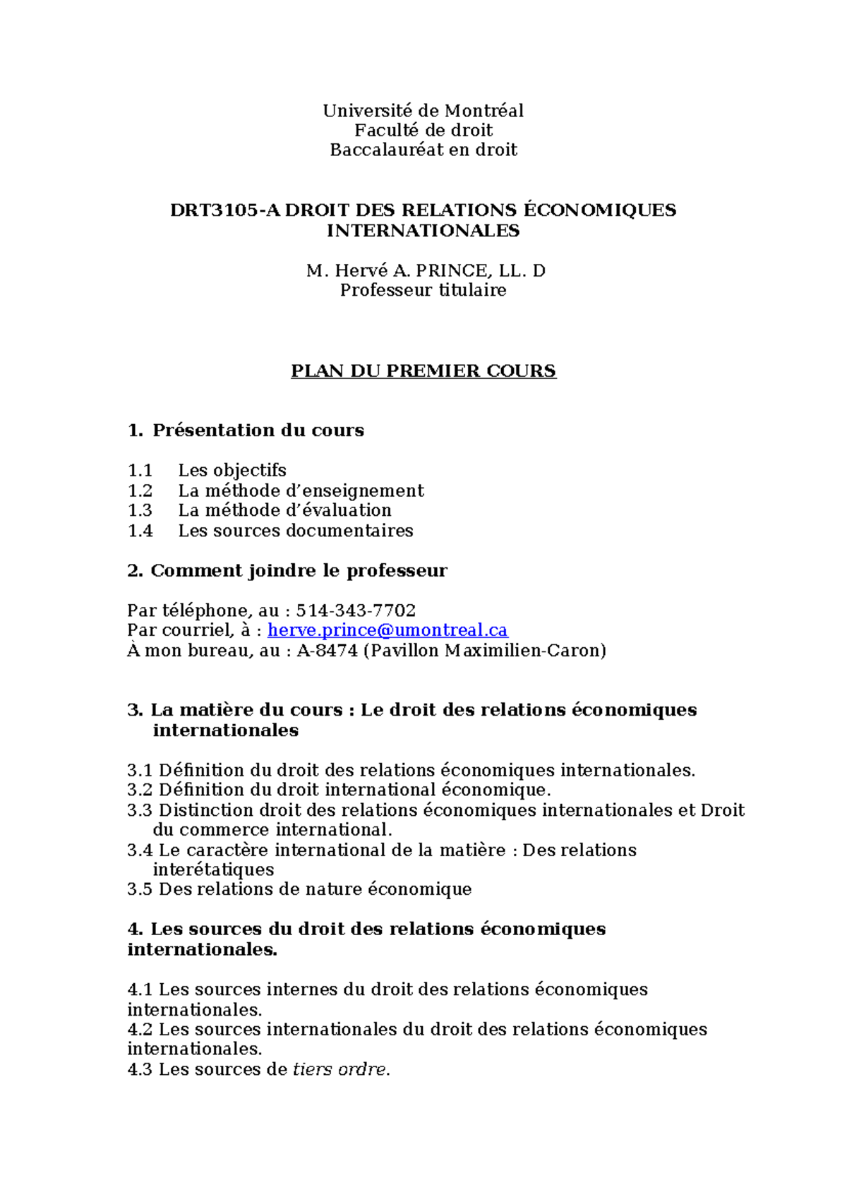 Plan du 1er cours - Université de Montréal Faculté de droit ...