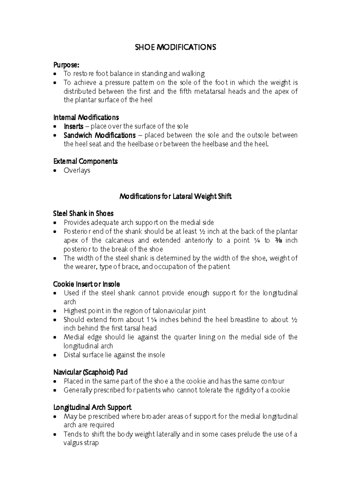 Shoe Modifications - Lecture Notes 2 on Foot Balance and Support - Studocu