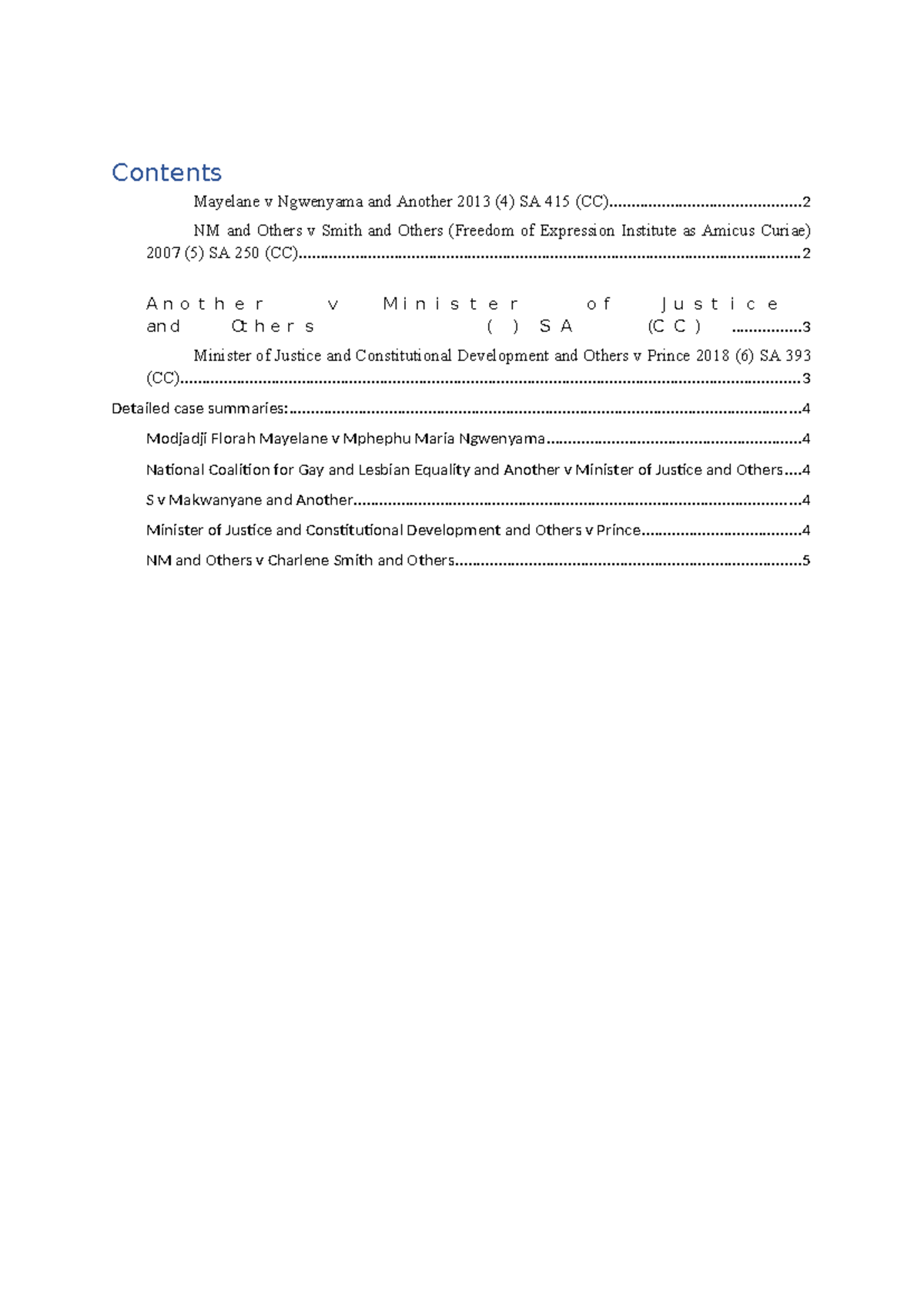 Cases on Human Dignity and Bill of Rights (BOR) Summaries - Studocu