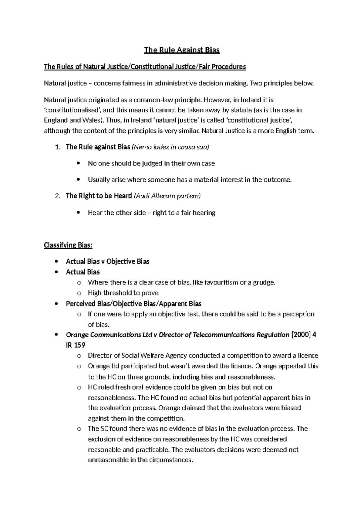 The Rule Against Bias - Constitutional Justice Lecture Notes - Studocu