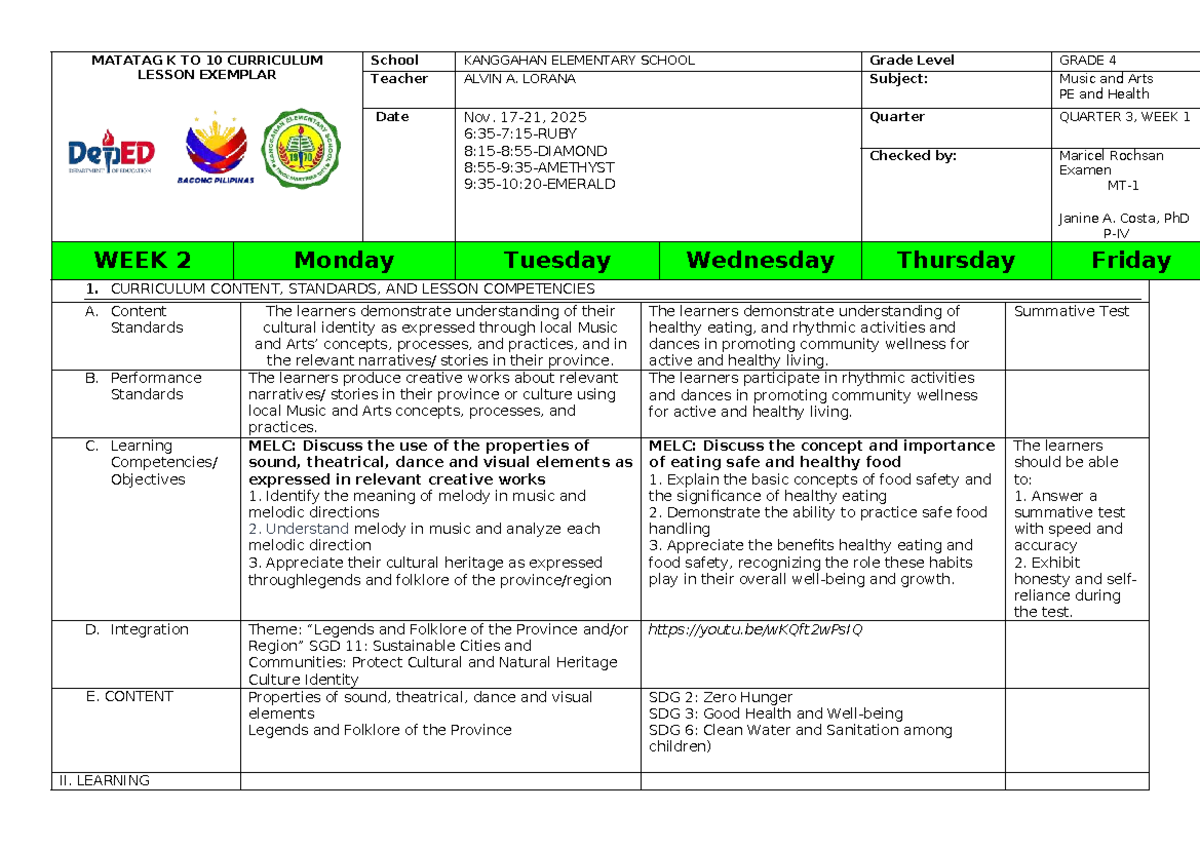 W2-DLP MAPEH Q3 - LESSON PLAN IN GMRC for Grade 4 - Studocu