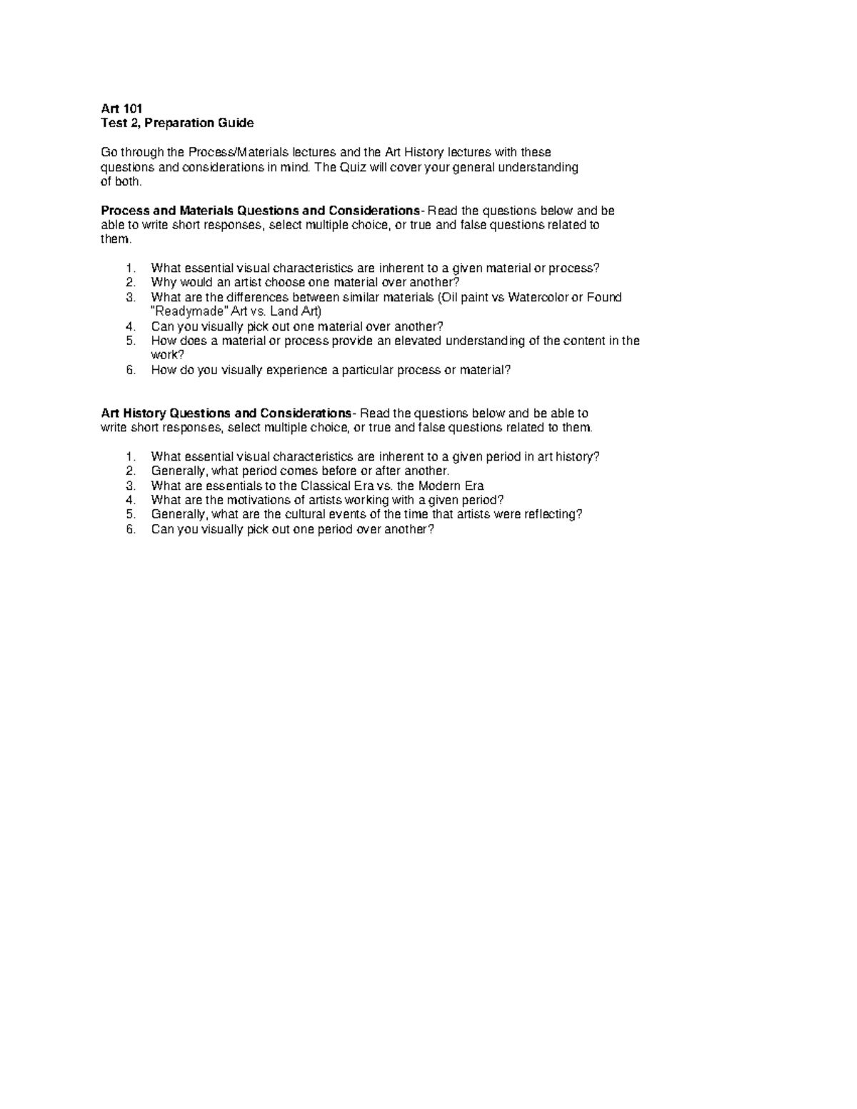 Art 101 Test 2 Preparation Guide: Key Questions & Concepts - Studocu
