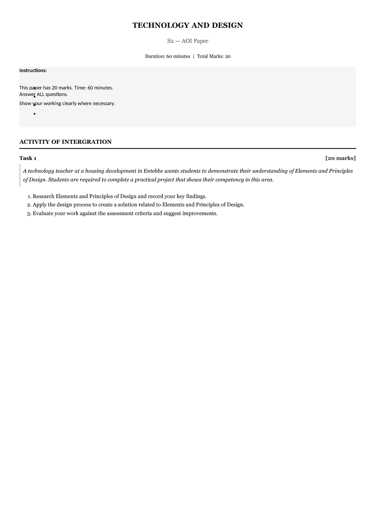 Technology and Design S2 AOI: Elements & Principles of Design Project ...