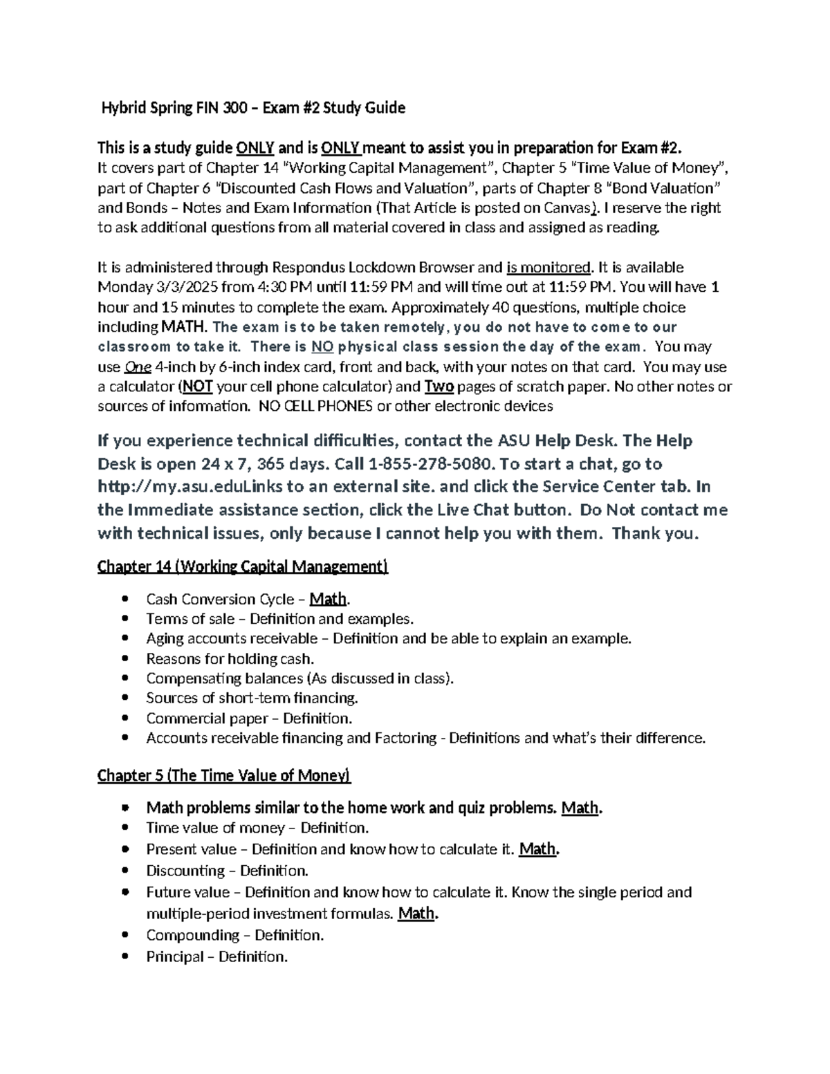 Hybrid Spring FIN 300 - Exam #2 Study Guide: Key Terms & Tips - Studocu