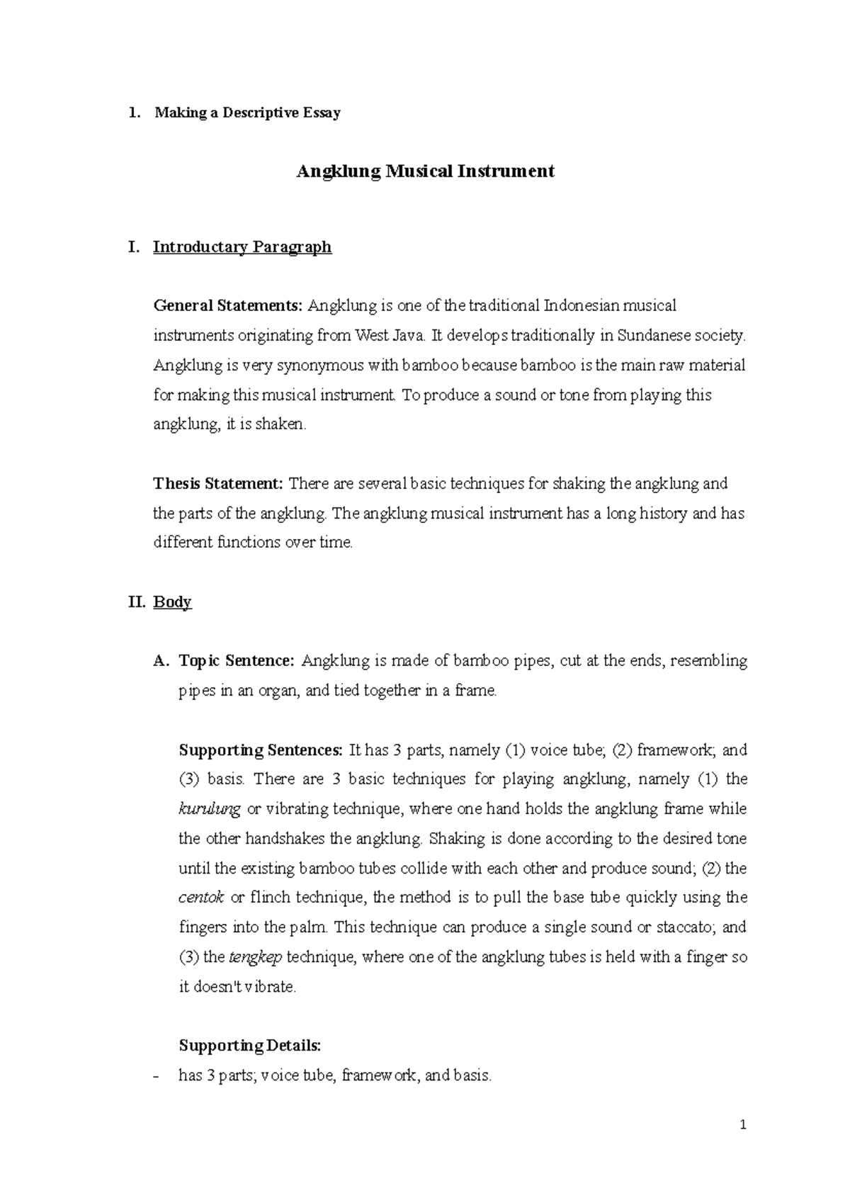 2 - Essay on Angklung Musical Instrument and Marie's Journey - Studocu