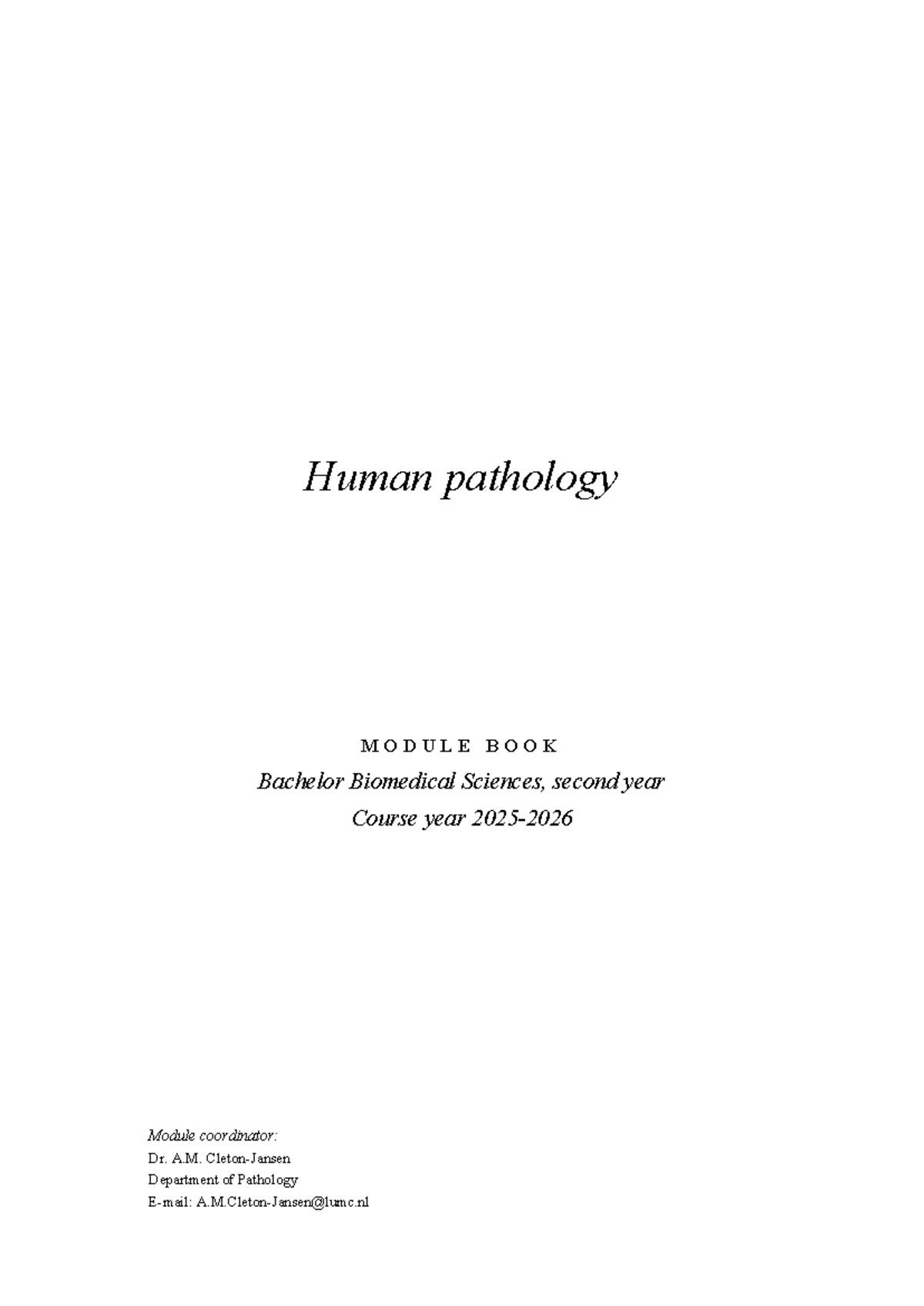 Human Pathology Module Book - Bachelor Biomedical Sciences 2026 ...