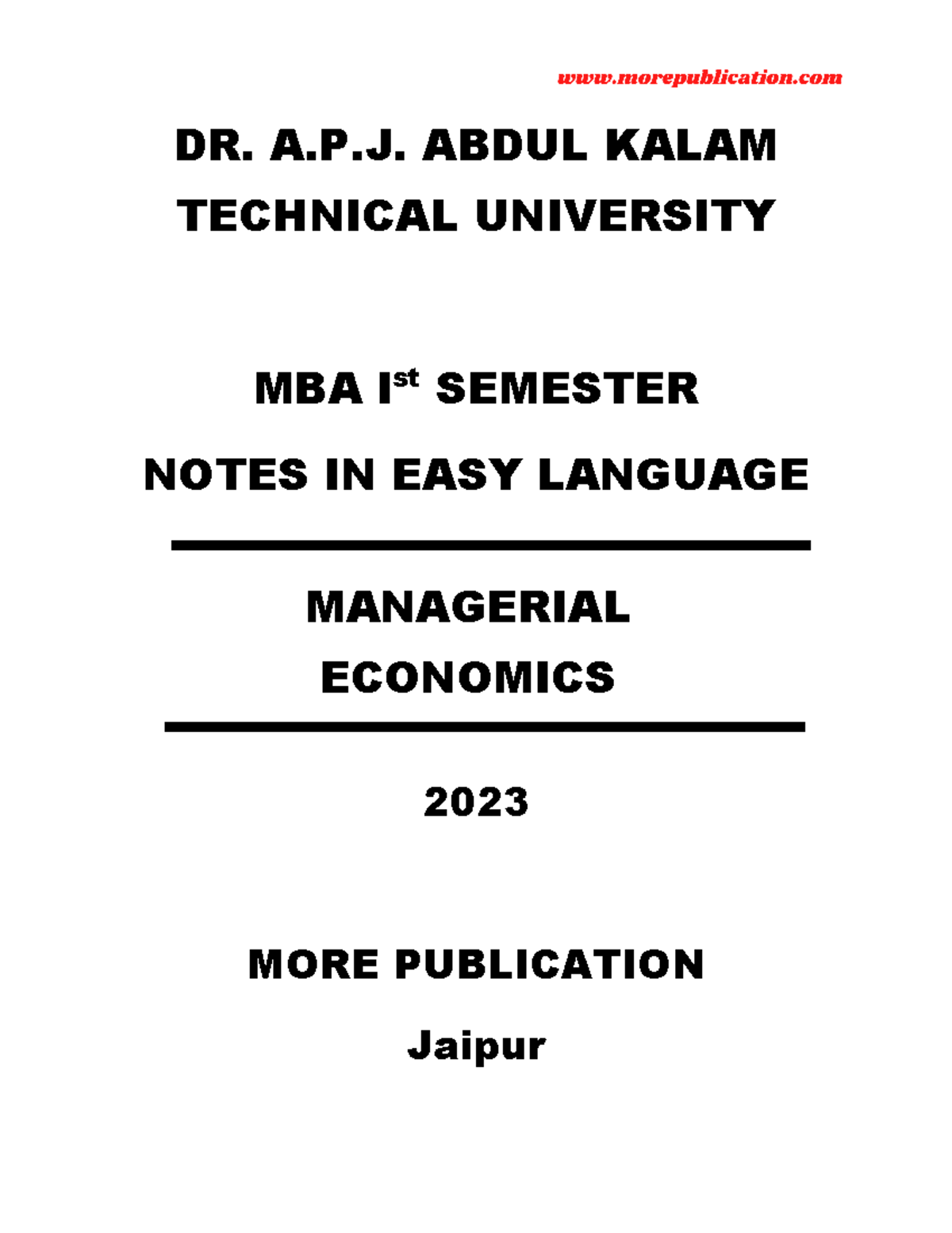 3815AKTU Managerial Economics: Comprehensive Study Notes for MBA I ...