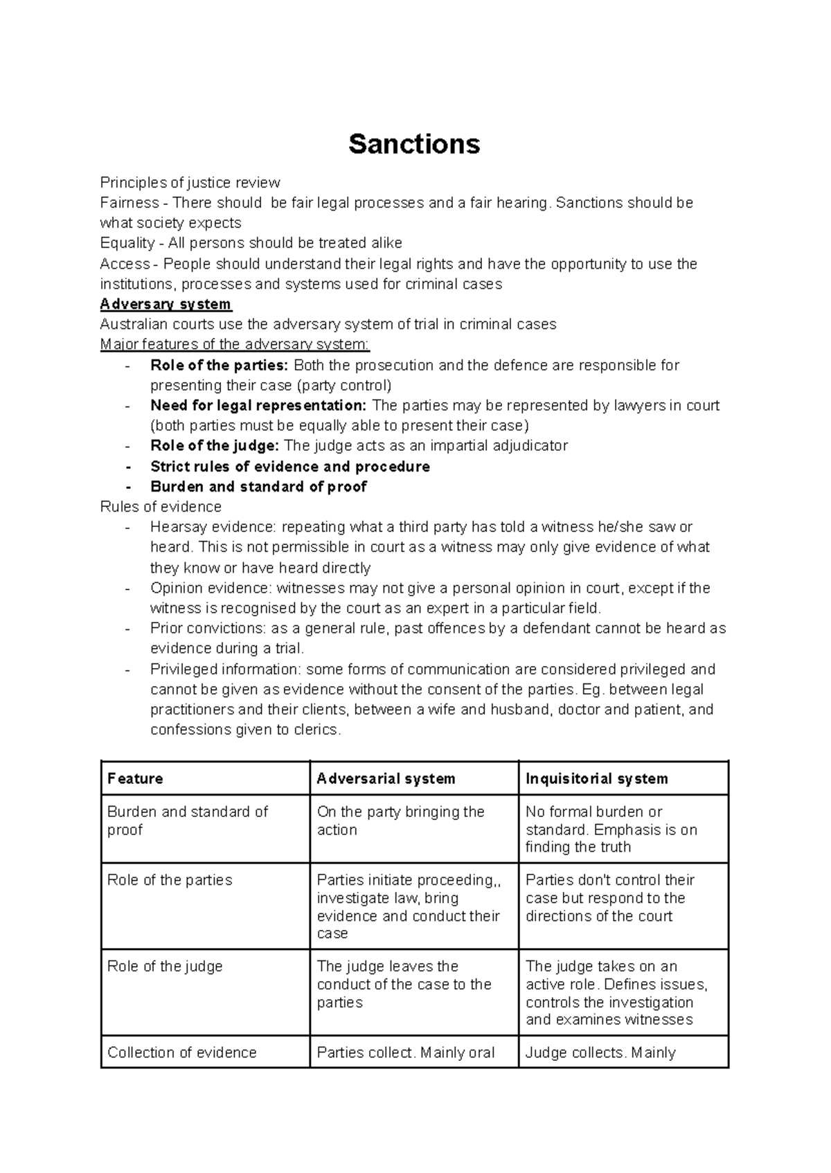 Legal Unit 2 - Sanctions Principles of justice review Fairness - There