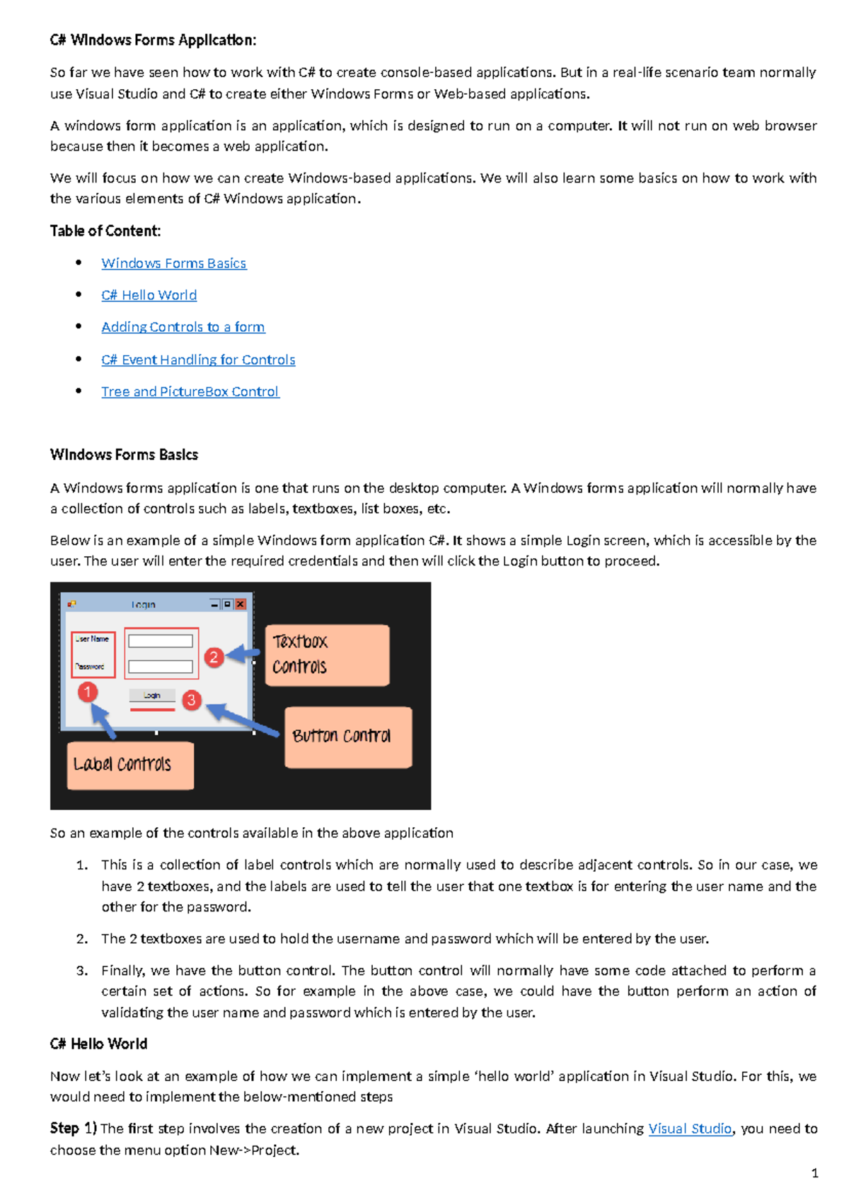 C# Windows Forms application basics and control implementation - Studocu