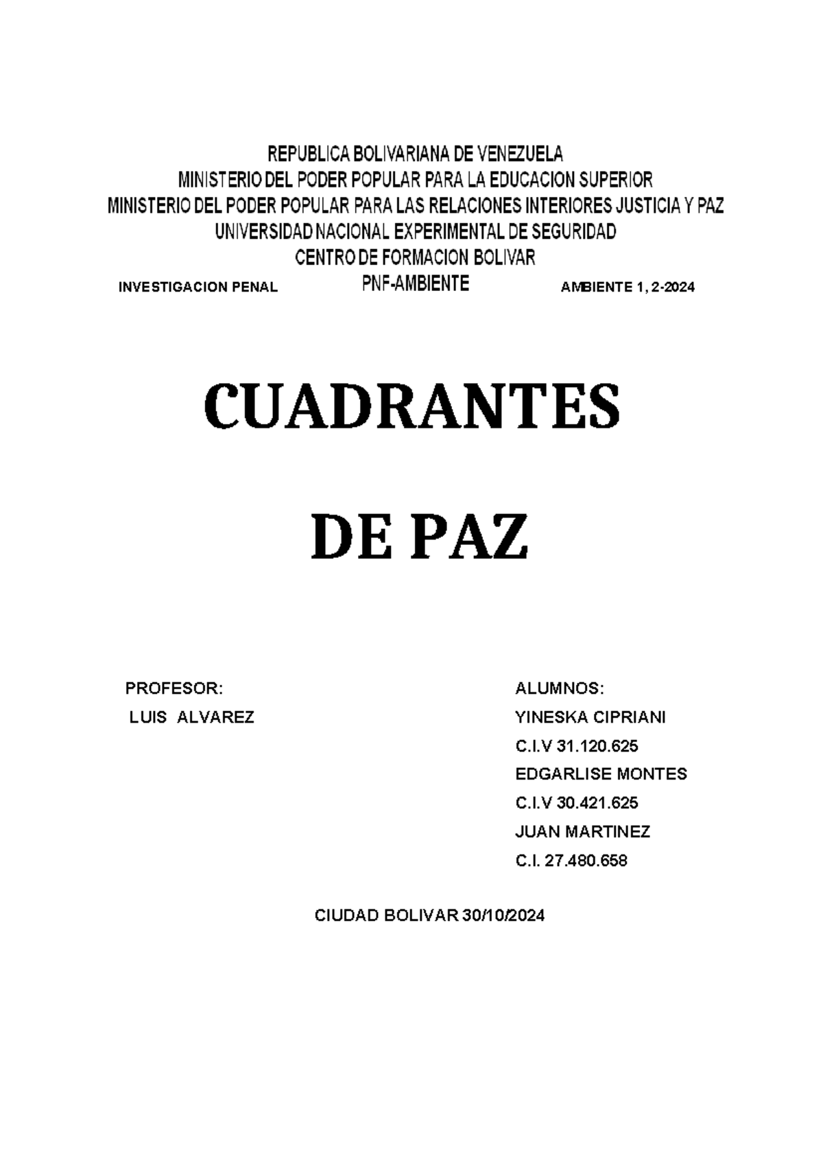 Cuadrantes de Paz - Trabajo Socio Integrador (Ambiente 1, 2) - Document Preview