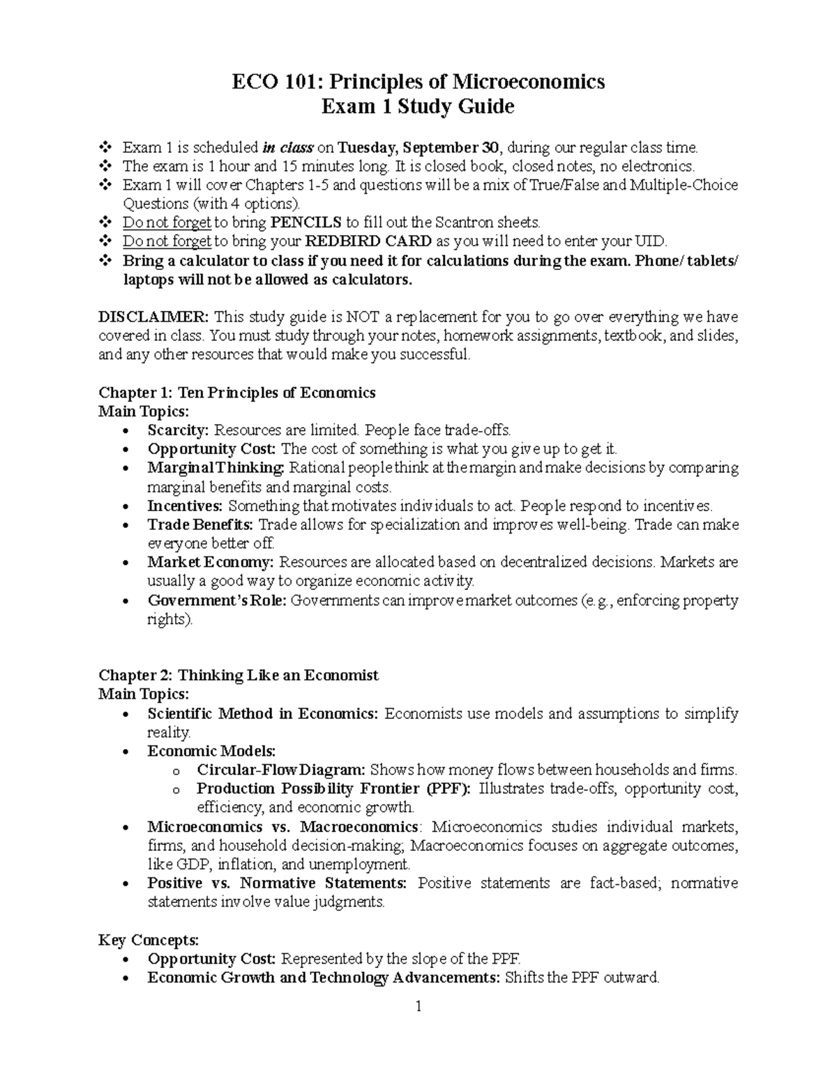 ECO 101: Microeconomics Exam 1 Study Guide & Key Concepts - Studocu