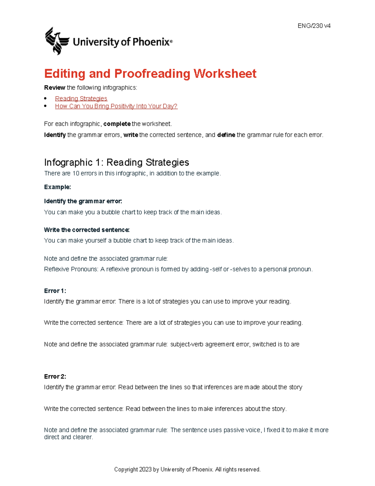 Eng230 v4 Editing and Proofreading Worksheet Review - Studocu