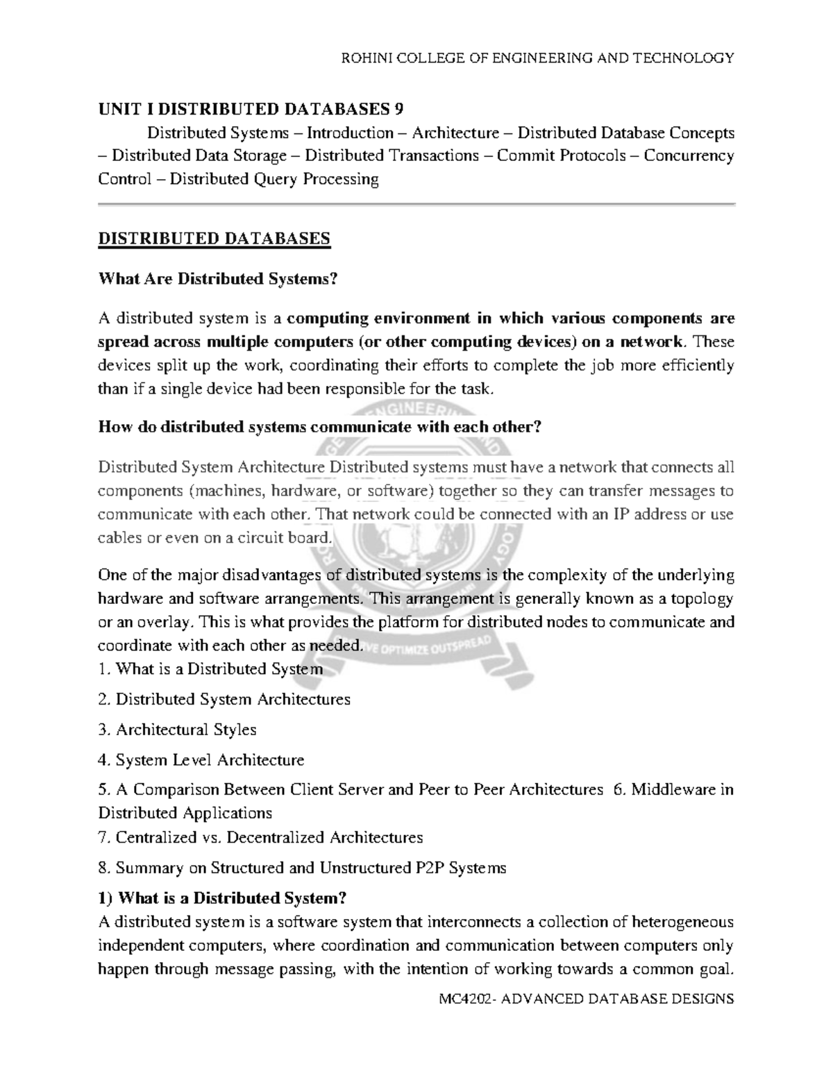 UNIT-1-1ADT - notes - UNIT I DISTRIBUTED DATABASES 9 Distributed ...