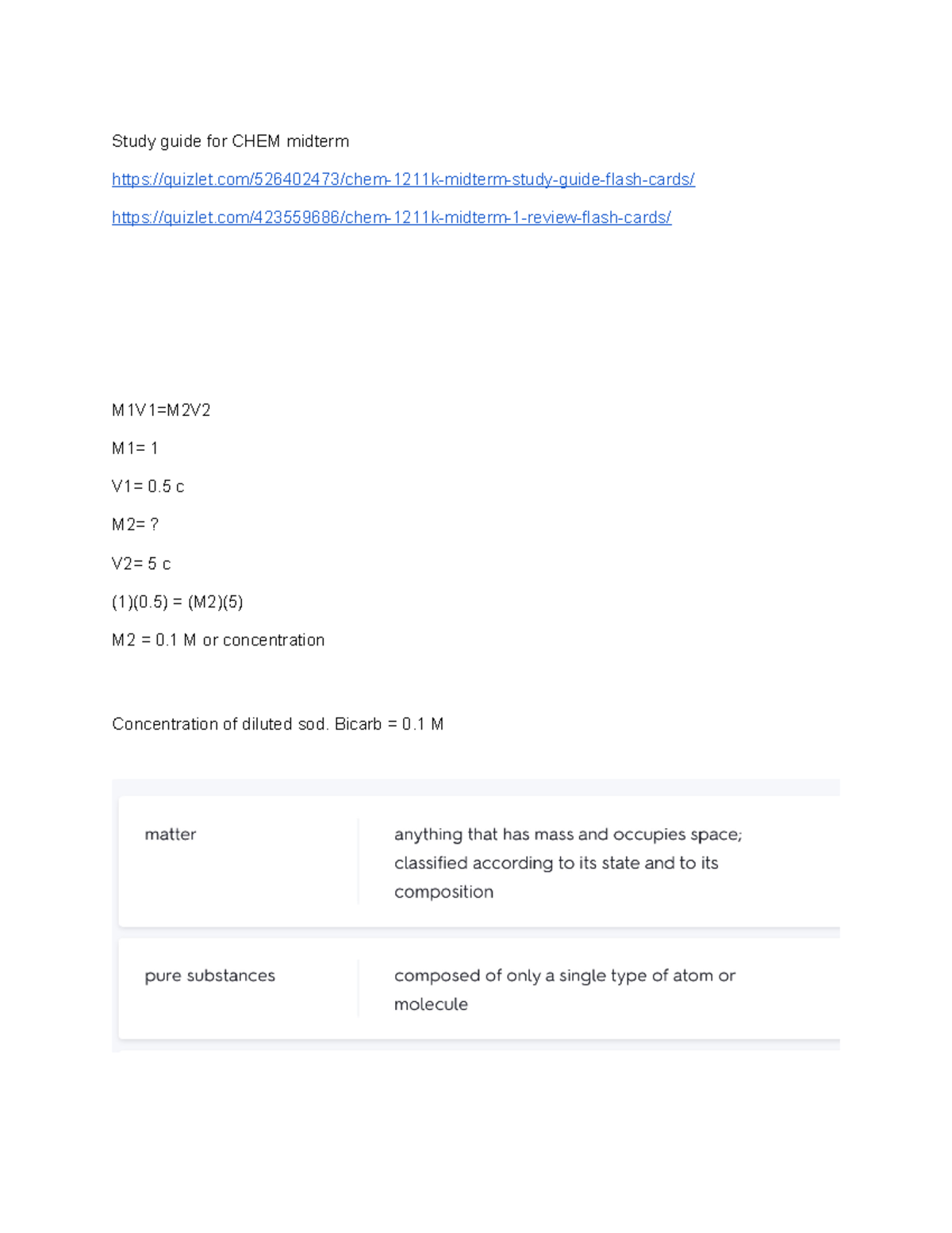 Midterm review Chem 1211K - CHEM 1211 - Study guide for CHEM midterm ...