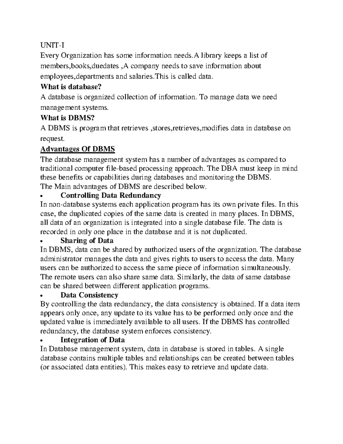 Database management system Unit 1 - UNIT-I Every Organization has some ...