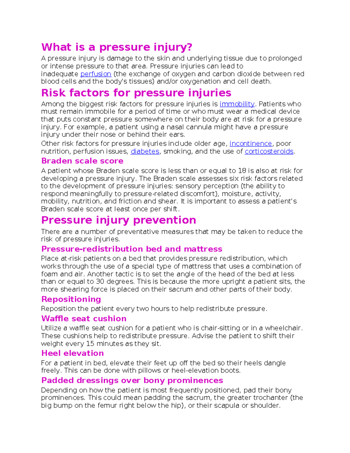 Pressure Injury Management and Prevention - Nursing Guide (NURS 101 ...