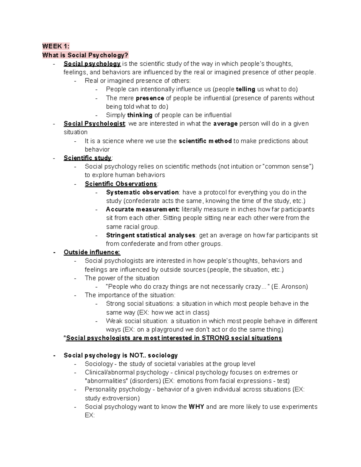 PSCI 104S - Intro to Social Psychology: Week 1 & 2 Overview - Studocu
