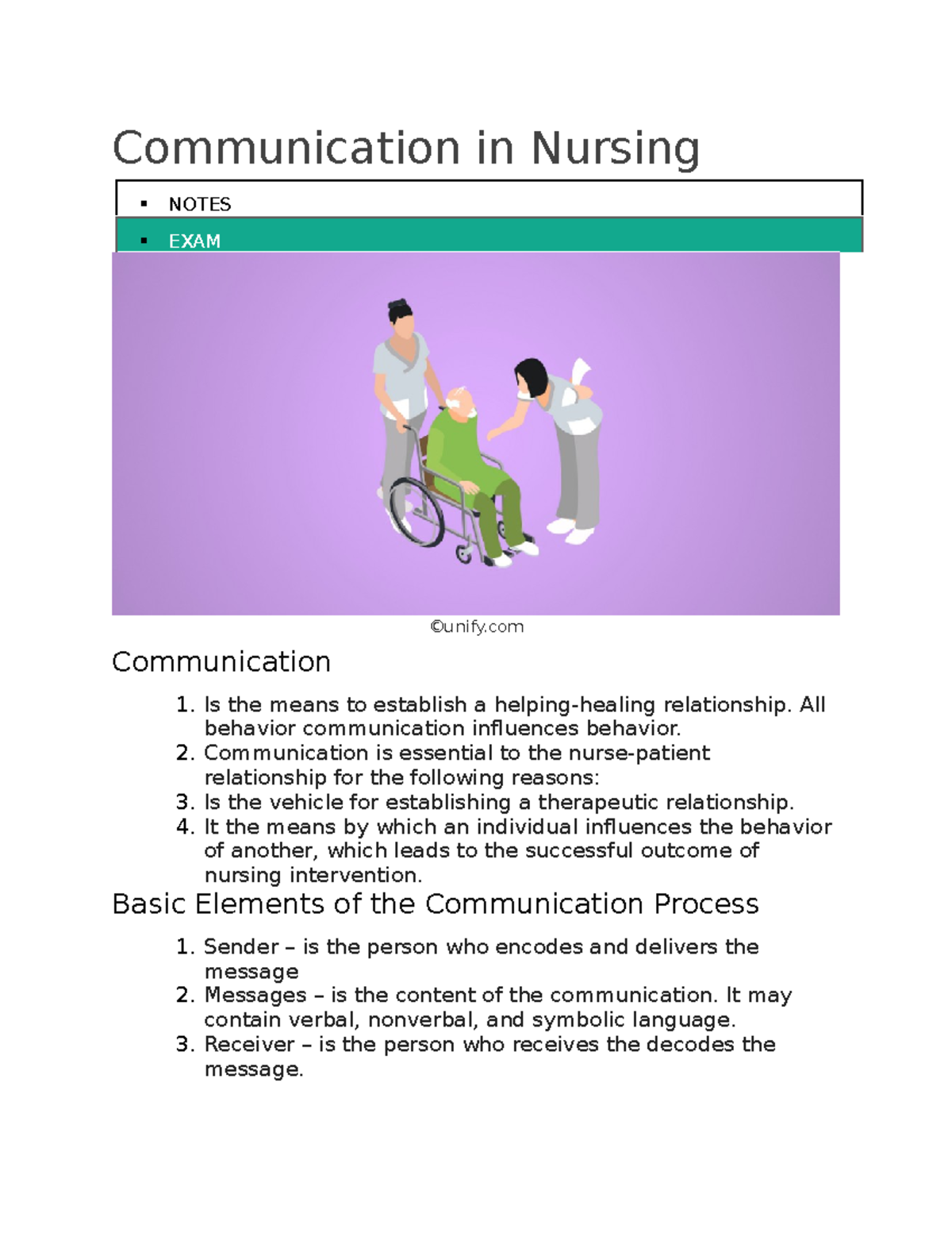 Communication in Nursing: Essential Exam Notes & Guidelines - Studocu