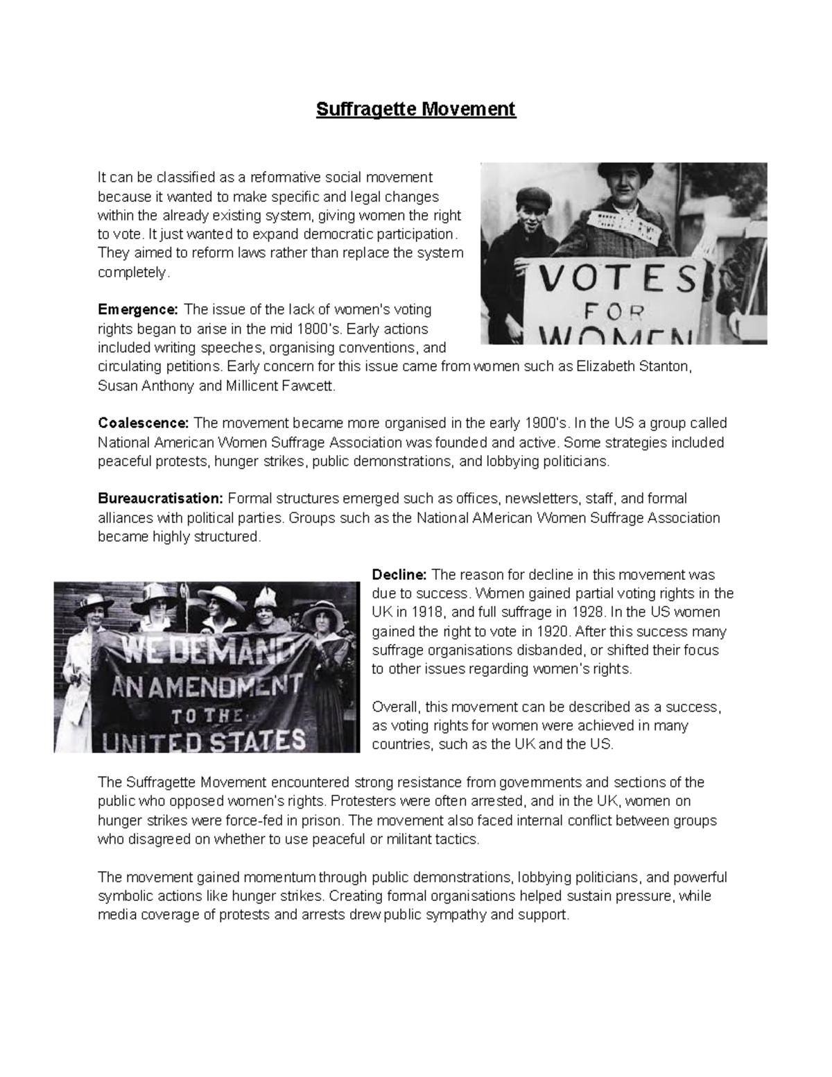 Suffragette Movement: A Reformative Social Change Overview - Studocu