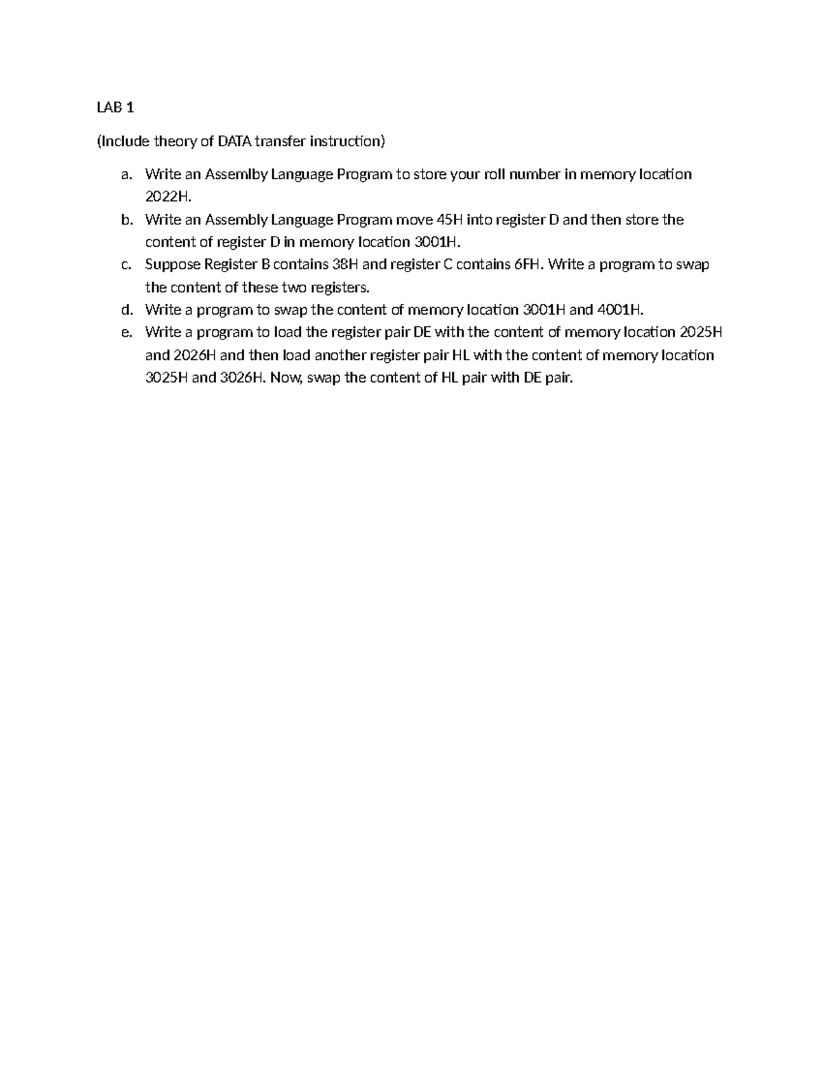 Microprocessor LAB Manual 2026: Data Transfer & Manipulation - Studocu