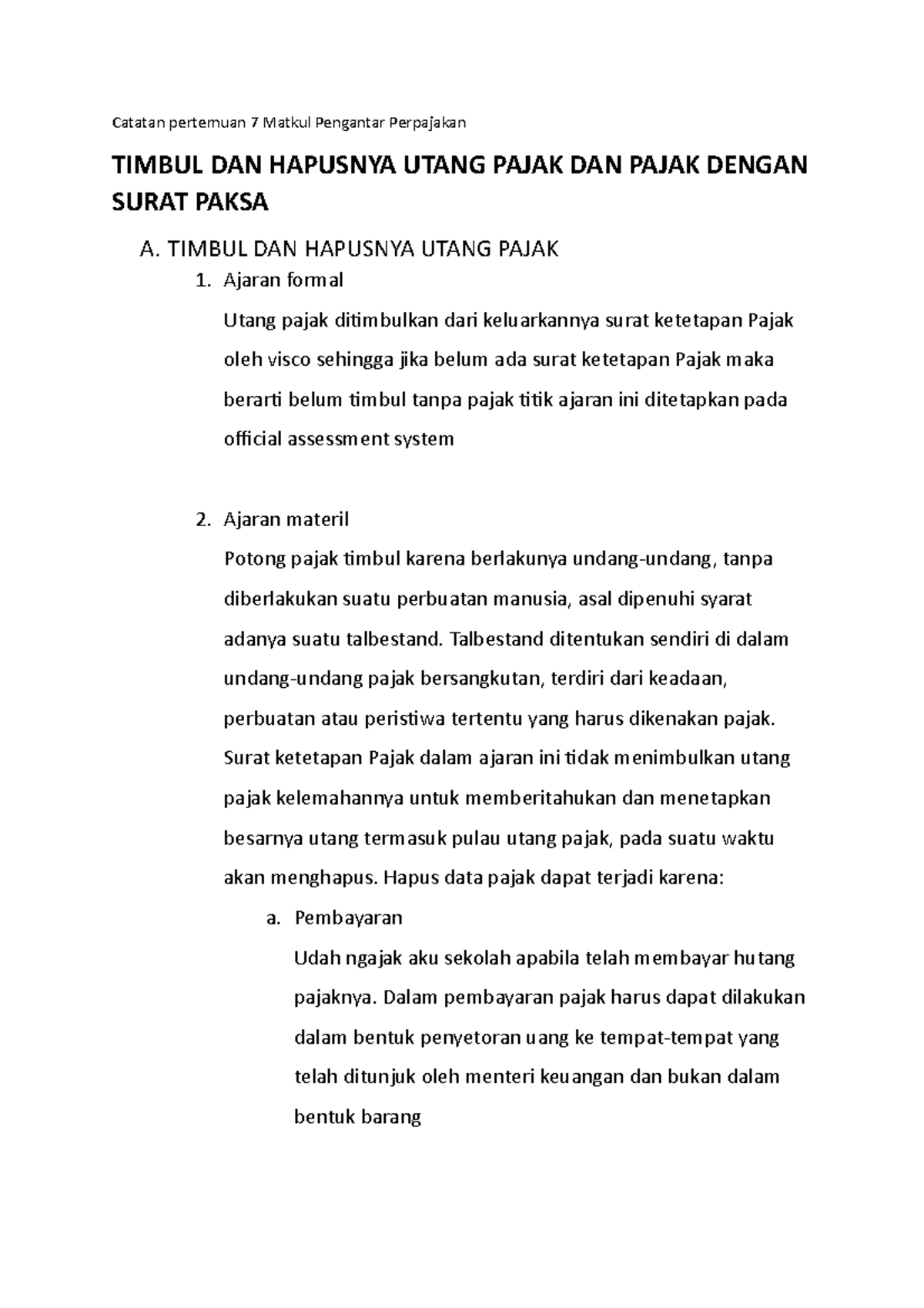 Catatan Pertemuan 7: Timbul dan Hapusnya Utang Pajak (Pengantar ...