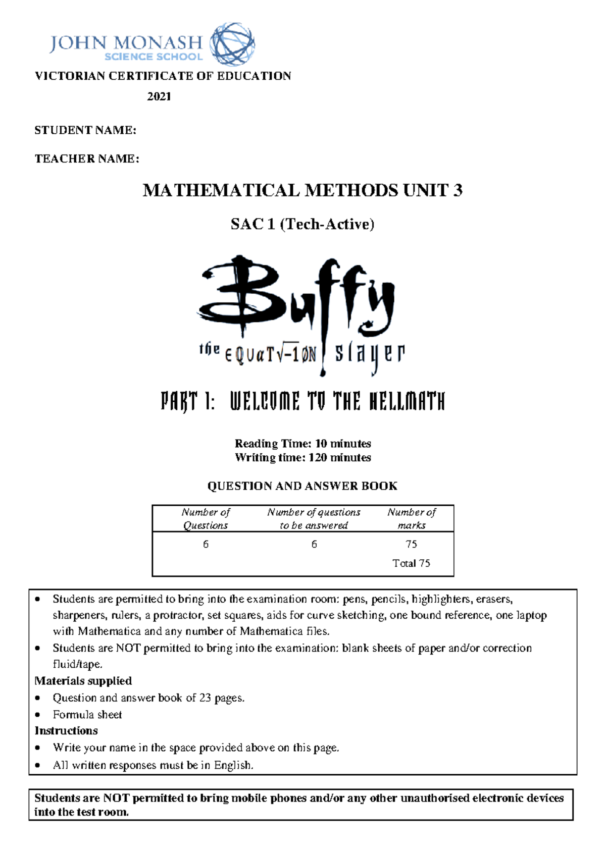 2021 MATHMETH SAC 1: Exam Questions and Solutions - Studocu
