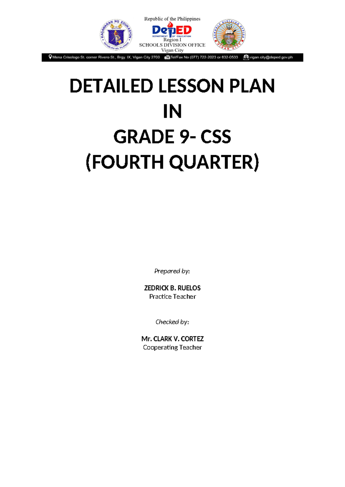 Detailed Lesson Plan: Types of Network Cables in CSS 4th Quarter - Studocu