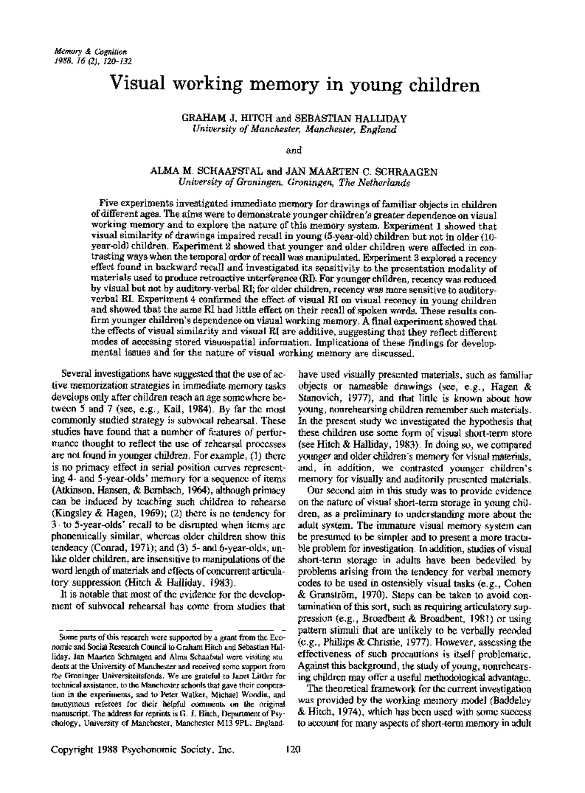 Visual Working Memory in Young Children: Insights from 1988 Research ...