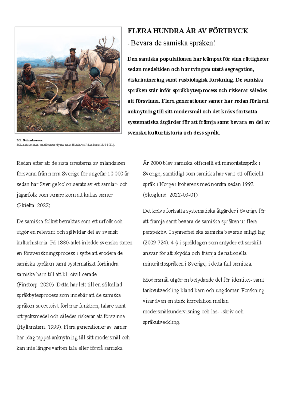 Debattartikel - Bevarande av de Samiska Språken i Sverige - Studocu