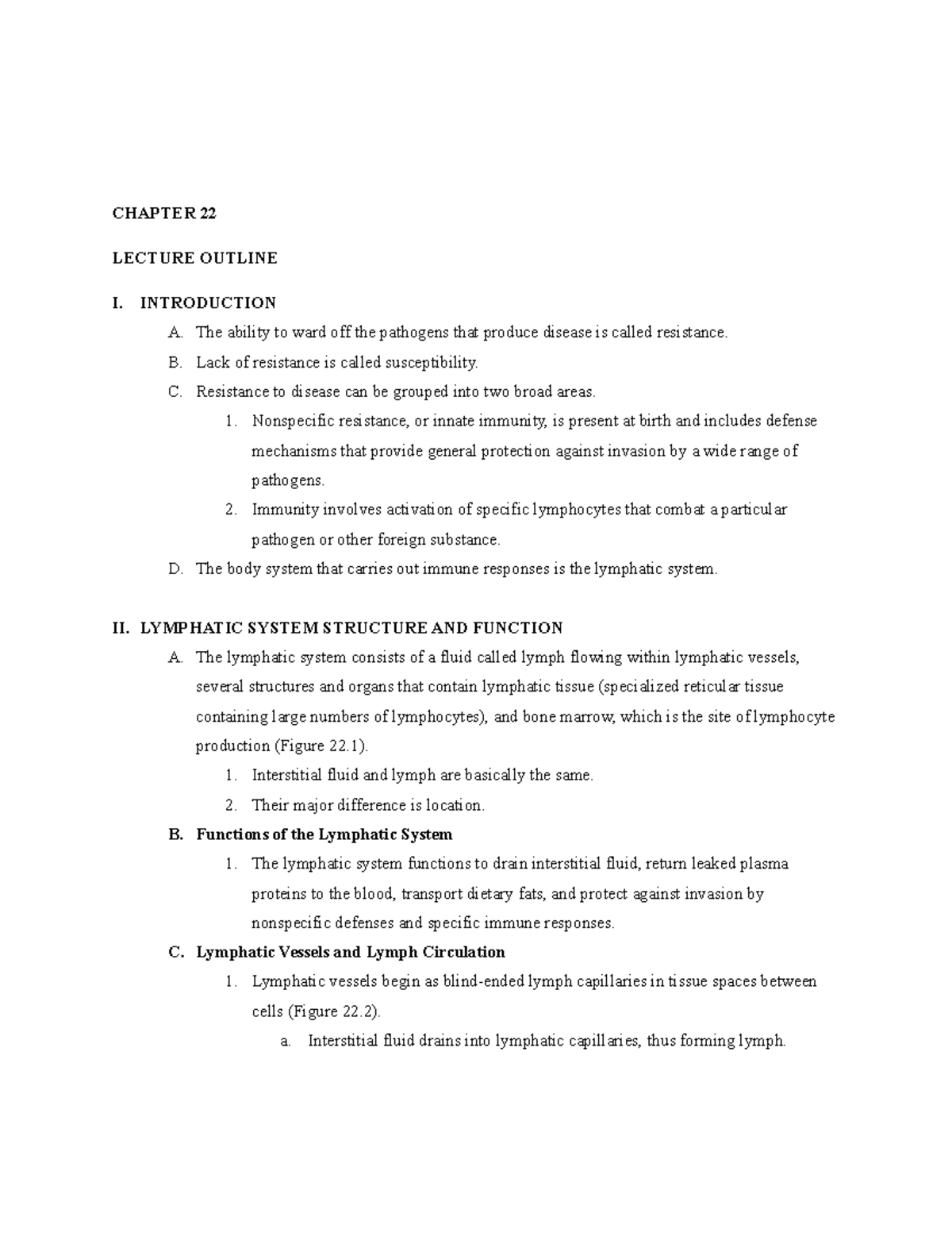 **BIOL 101: Chapter 22 Immune System Lecture Outline Study Guide ...