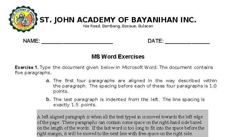 Grade 10 - Computer - MS Word Exercises for Hands-On Activity - Studocu