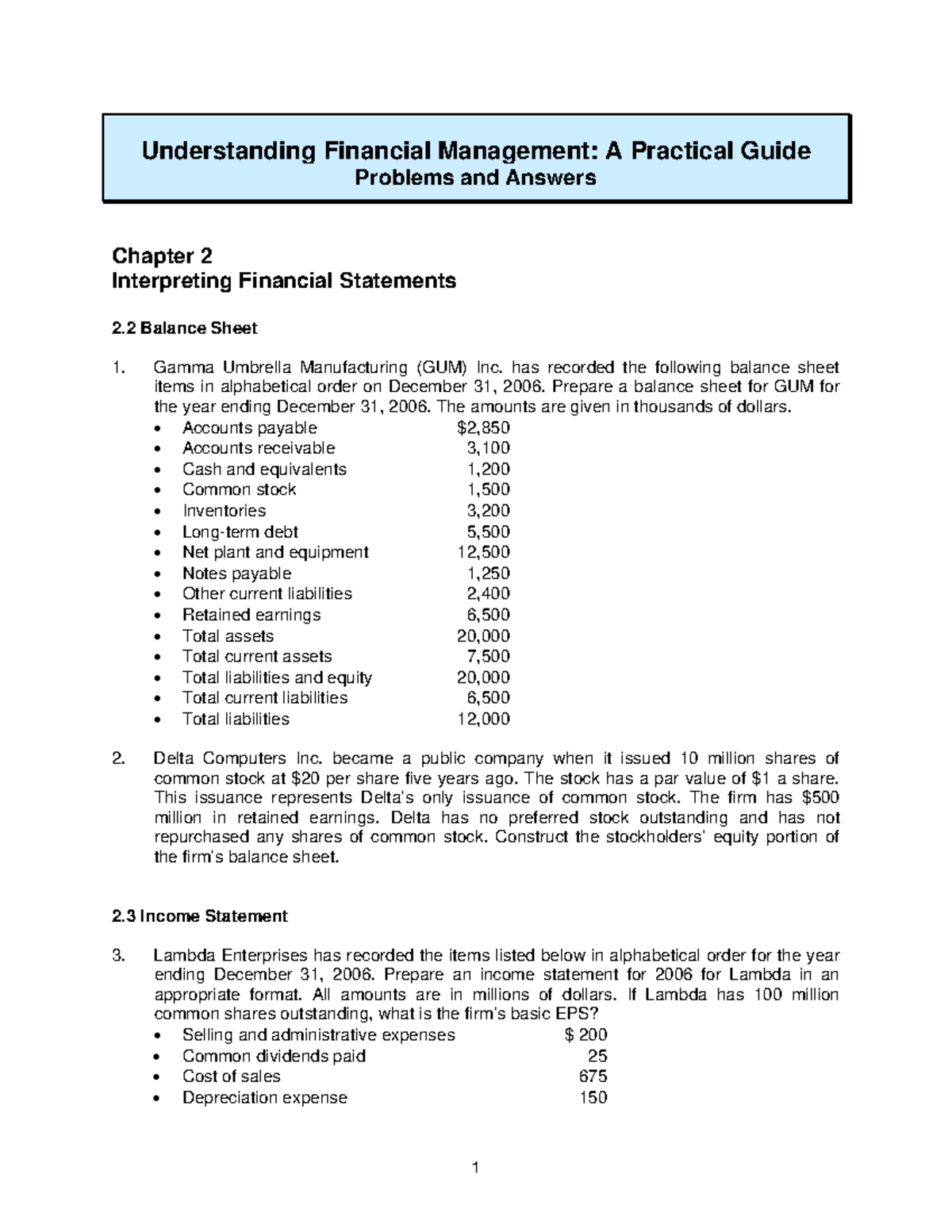 CH02 Financial Management Problems: Solutions & Insights - Studocu
