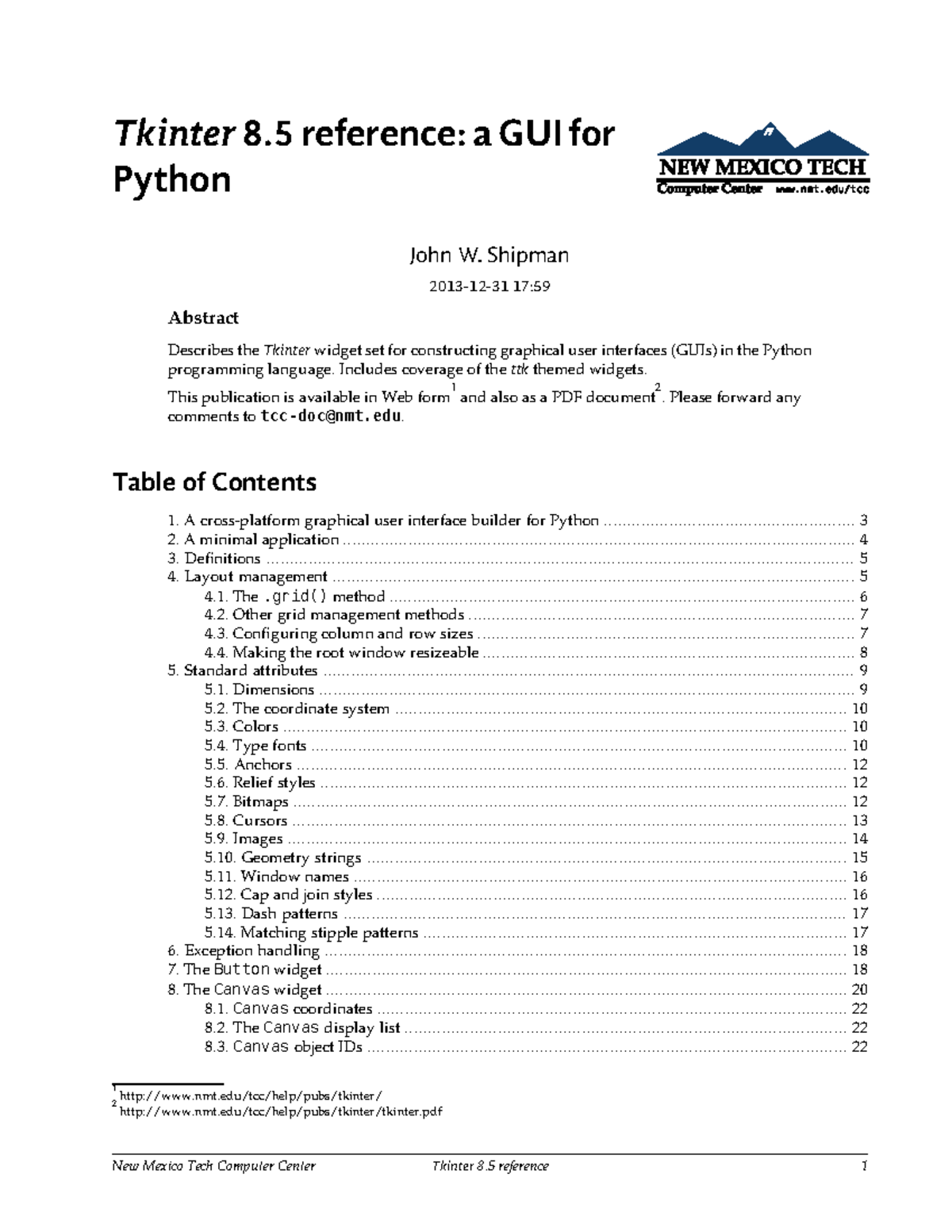 Tkinter - abc - Tkinter 8 reference: a GUI for Python John W. Shipman ...