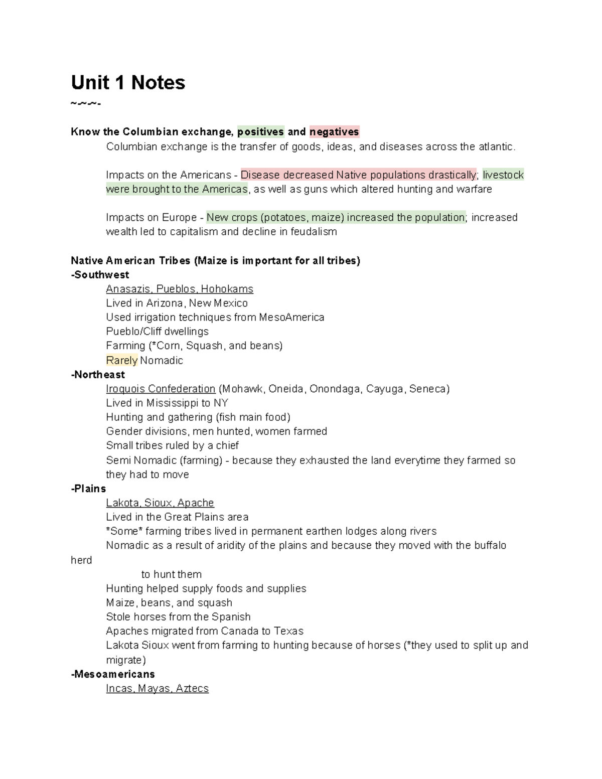 APUSH Unit 1 & 2 Notes: Columbian Exchange to the American Revolution ...