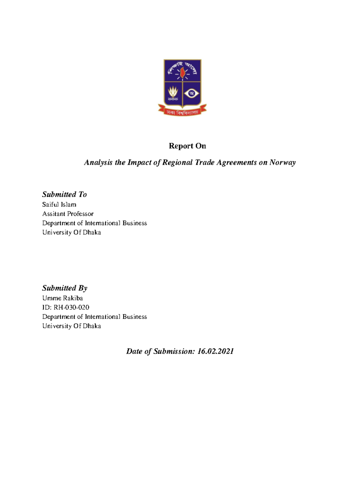Analysis the Impact of Regional Trade Agreements on Norway - Report On ...