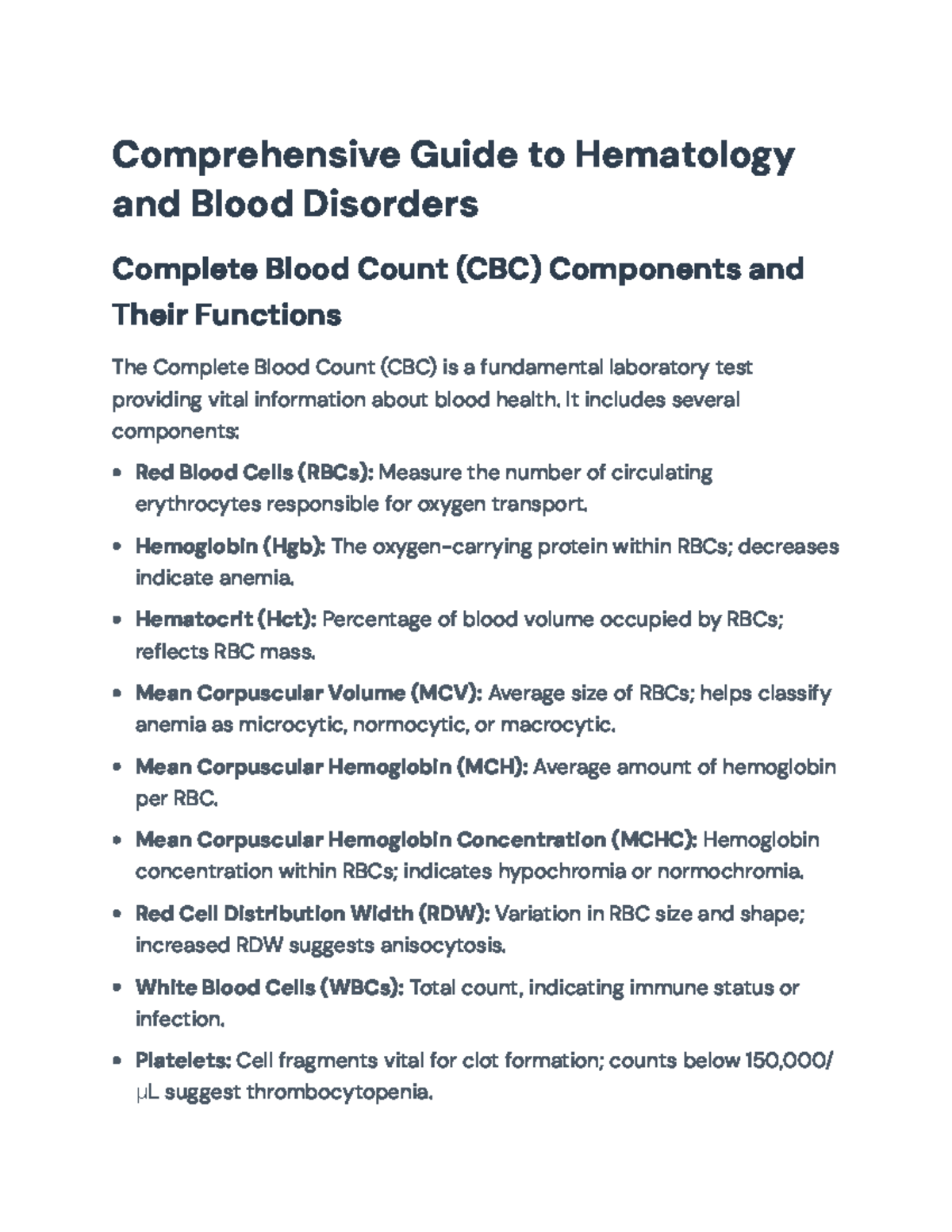 Comprehensive Study Guide on Hematology & Blood Disorders (CBC) - Studocu