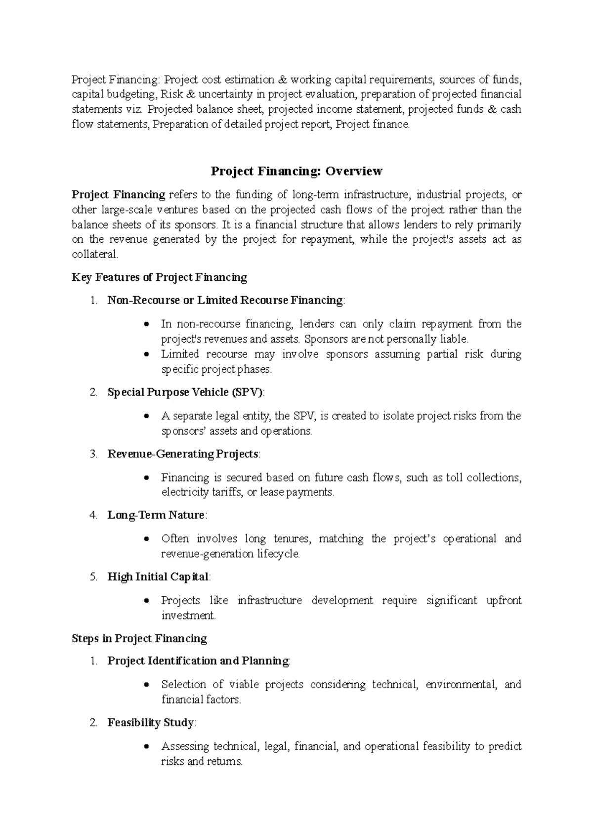 PME Unit 4 - Project Financing and Working Capital Analysis Notes - Studocu