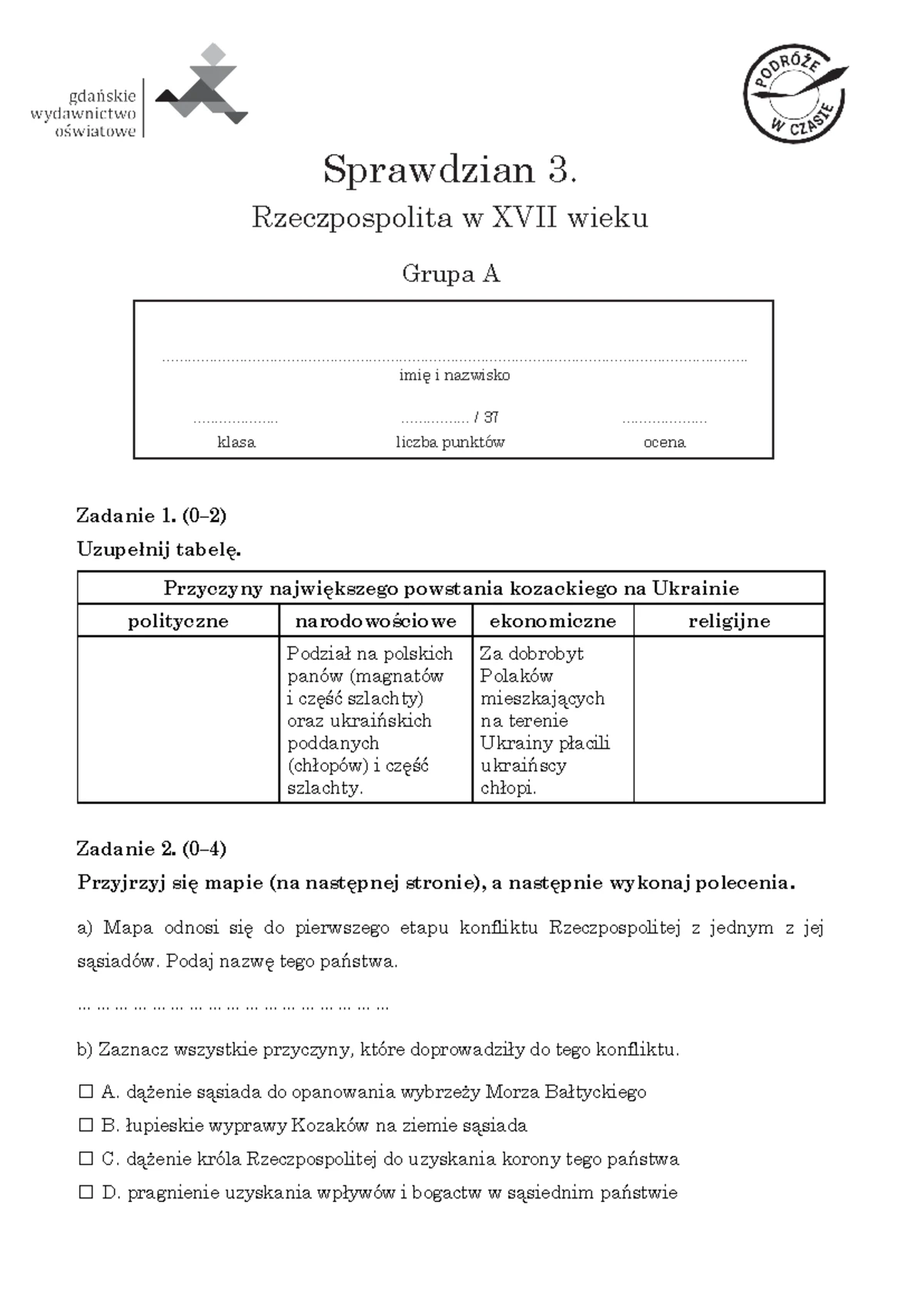 Wos Gimnazjum 3 Sprawdzian Z Samorządna Rzeczpospolita