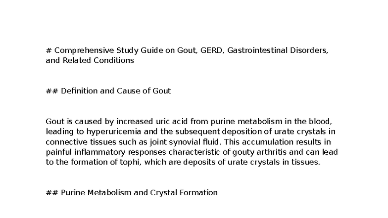 Comprehensive Study Guide: Gout, GERD & GI Disorders Overview - Studocu
