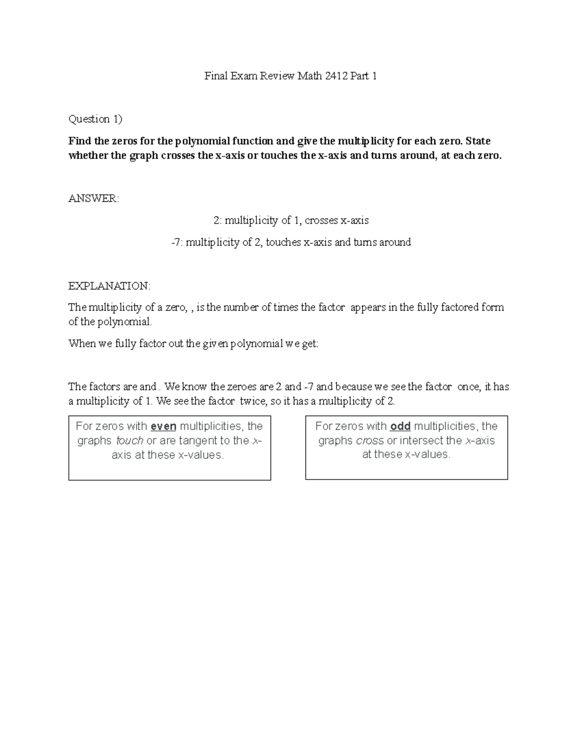 Final Exam Review for Math 2412: Understanding Polynomial Functions ...