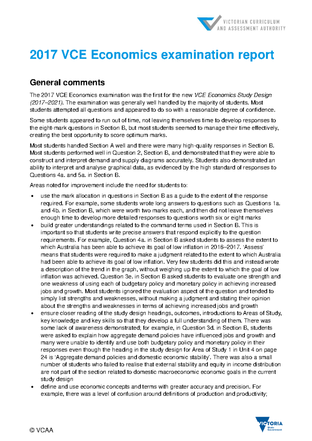 2017 VCE Economics Exam Report: Insights and Performance Analysis - Studocu