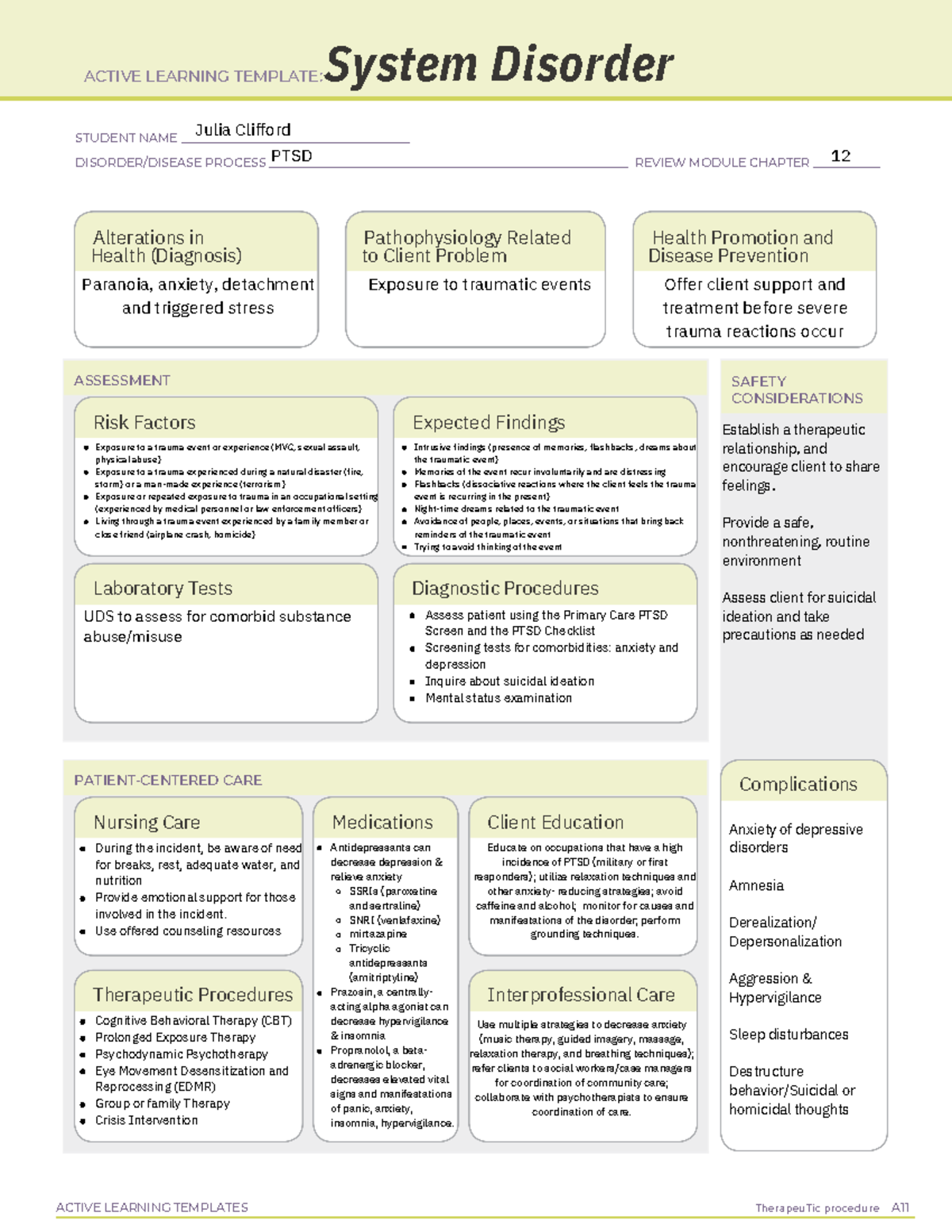 ATI System Disorder Templates Opioid Overdose & PTSD Overview Studocu