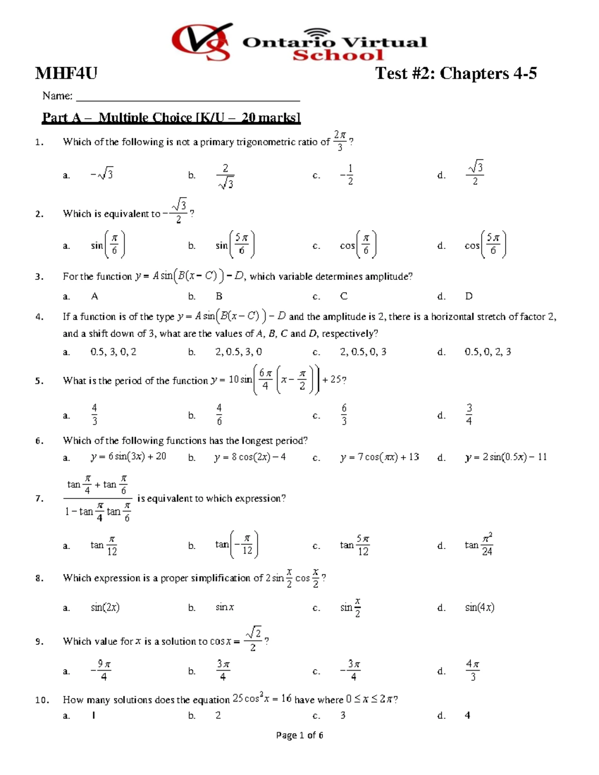 MHF4U Final Exam Study Guide - Comprehensive Coverage - Studocu