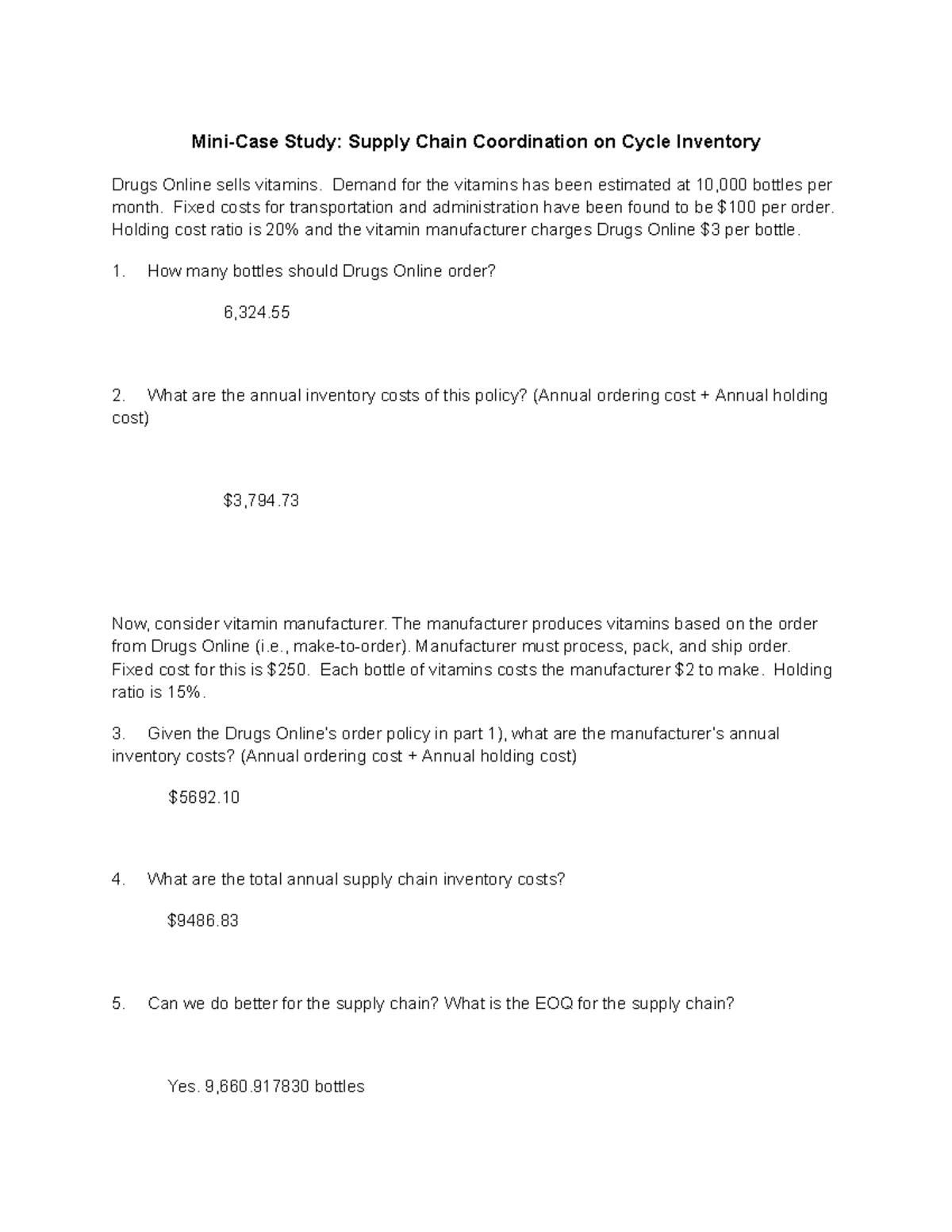 Mini Case Study: Supply Chain Coordination (SCM 101) - Studocu