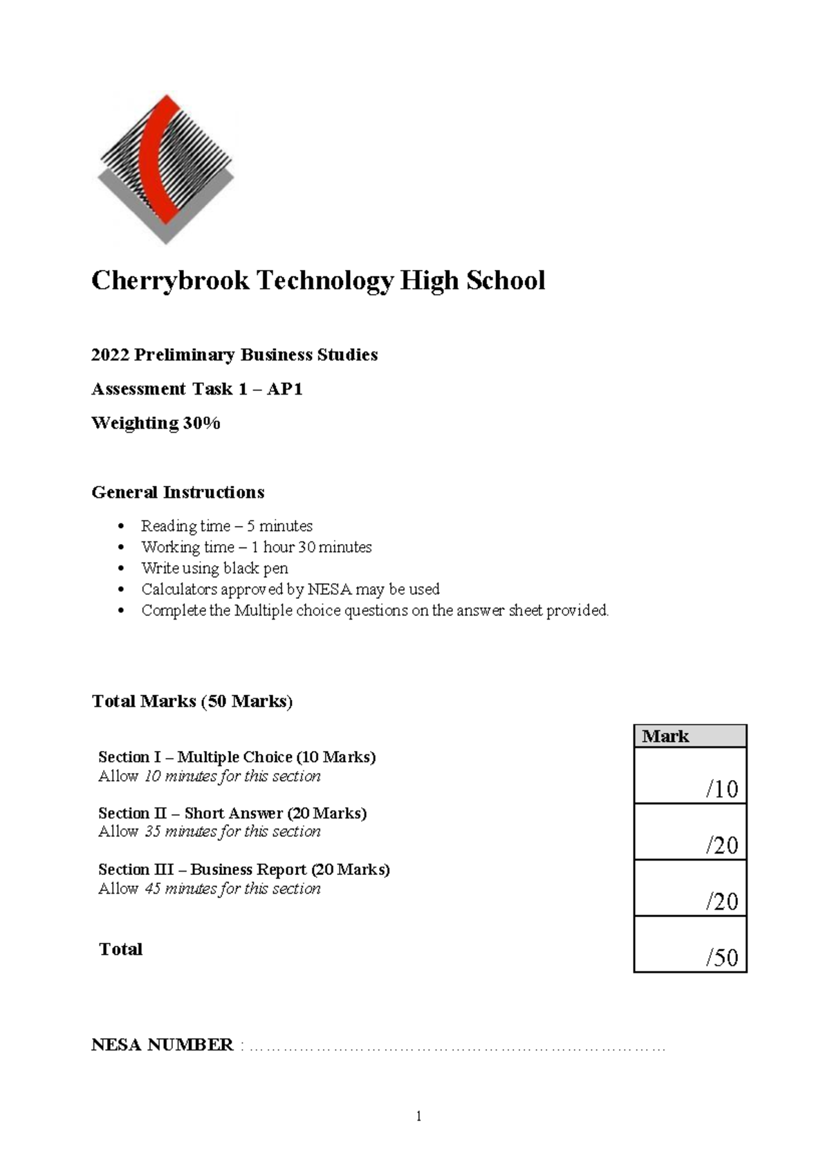 2022 Preliminary Business Studies - AP1 Assessment Task Paper - Studocu